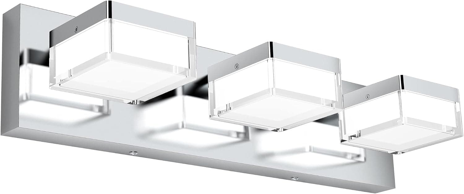 SOLFART Modern Dimmable Gloss Chrome Led Vanity Light for Bathroom Waterproof 3 Light Over Mirror