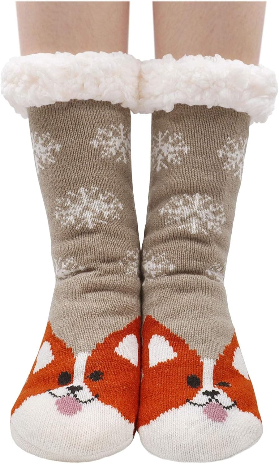 Womens Winter Slipper Socks Cute Christmas Socks Cute Animal Fleece-Lined Socks with Grippers Non-Slip Home Socks