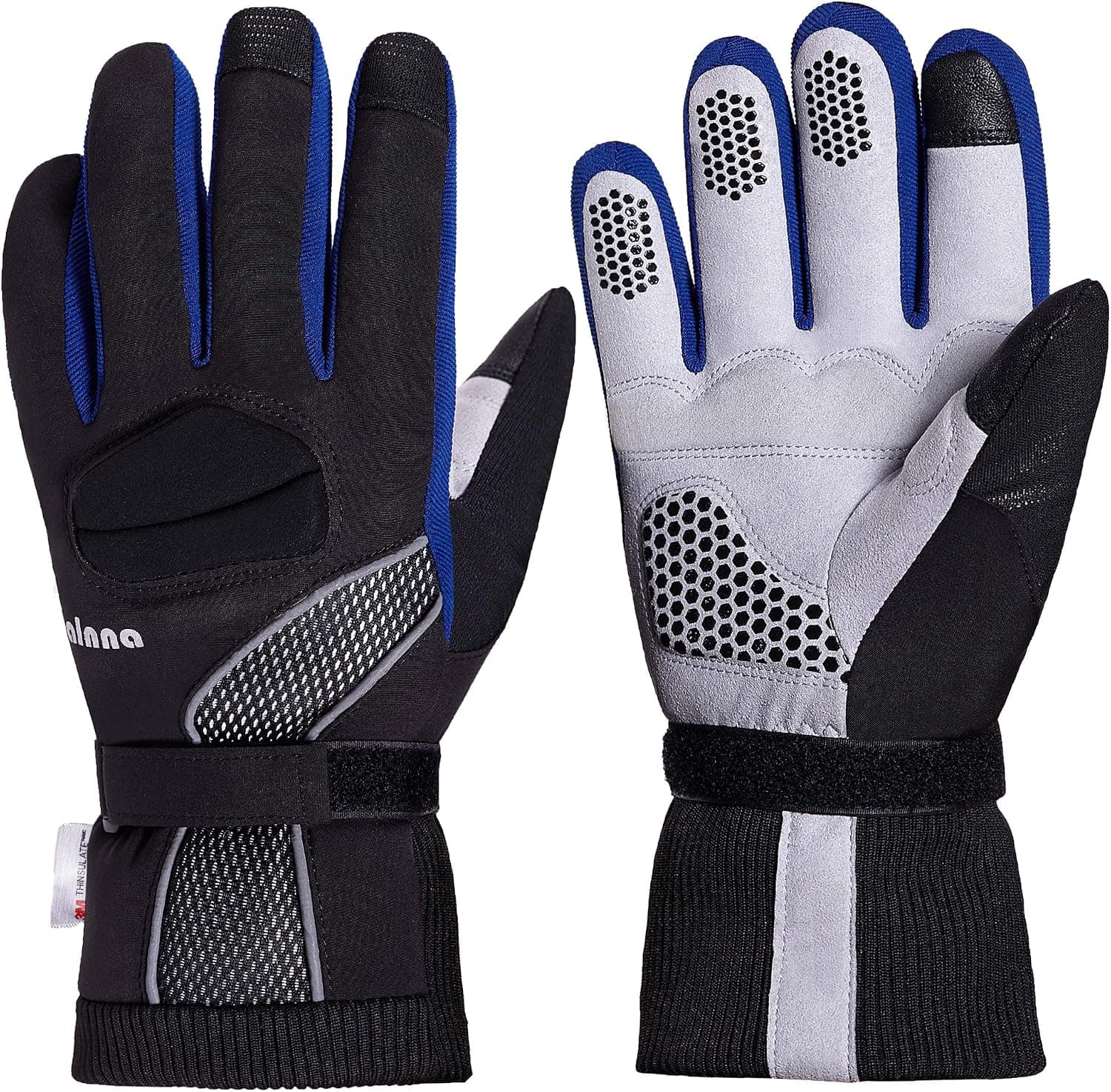 Balnna Ski Gloves for Mens and Womens, Waterproof Touchscreen Winter Snowboard Gloves with 3M Thinsulate, Mens Ski Gloves for Skiing Snowboarding Skating Riding Climbing (Black&Blue, X-Large)