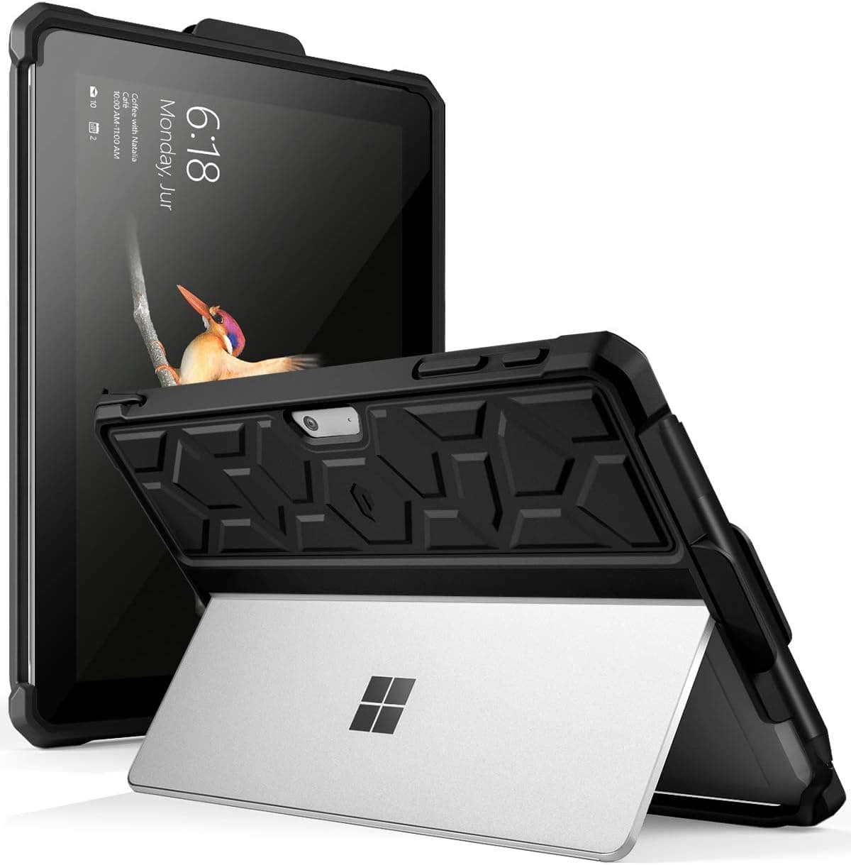 Microsoft Surface Go Case, Poetic All in One Rugged Protective Silicone Case w/Pencil Holder, Drop Proof Corner Design, Compatible w/Type Cover Keyboard, Turtle Skin Series, Black