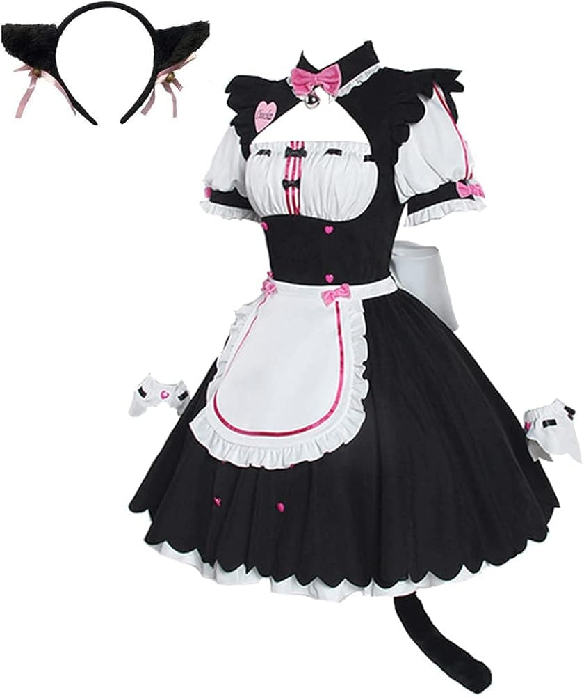 LSLRAD Nekopara Anime Cosplay Chocola Maid Uniforms Dresses Halloween Party Costumes (X-Large) Pink