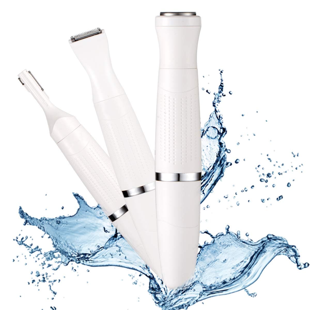 Bikini Trimmer for Woman Ladies Razor Electric Shaver Waterproof 3 in 1 palmperfect Facial Hair Removal Trimmer for Bikini Area Legs underarms pubic Hair,AA Battery Powered,Wet or Dry use (White)