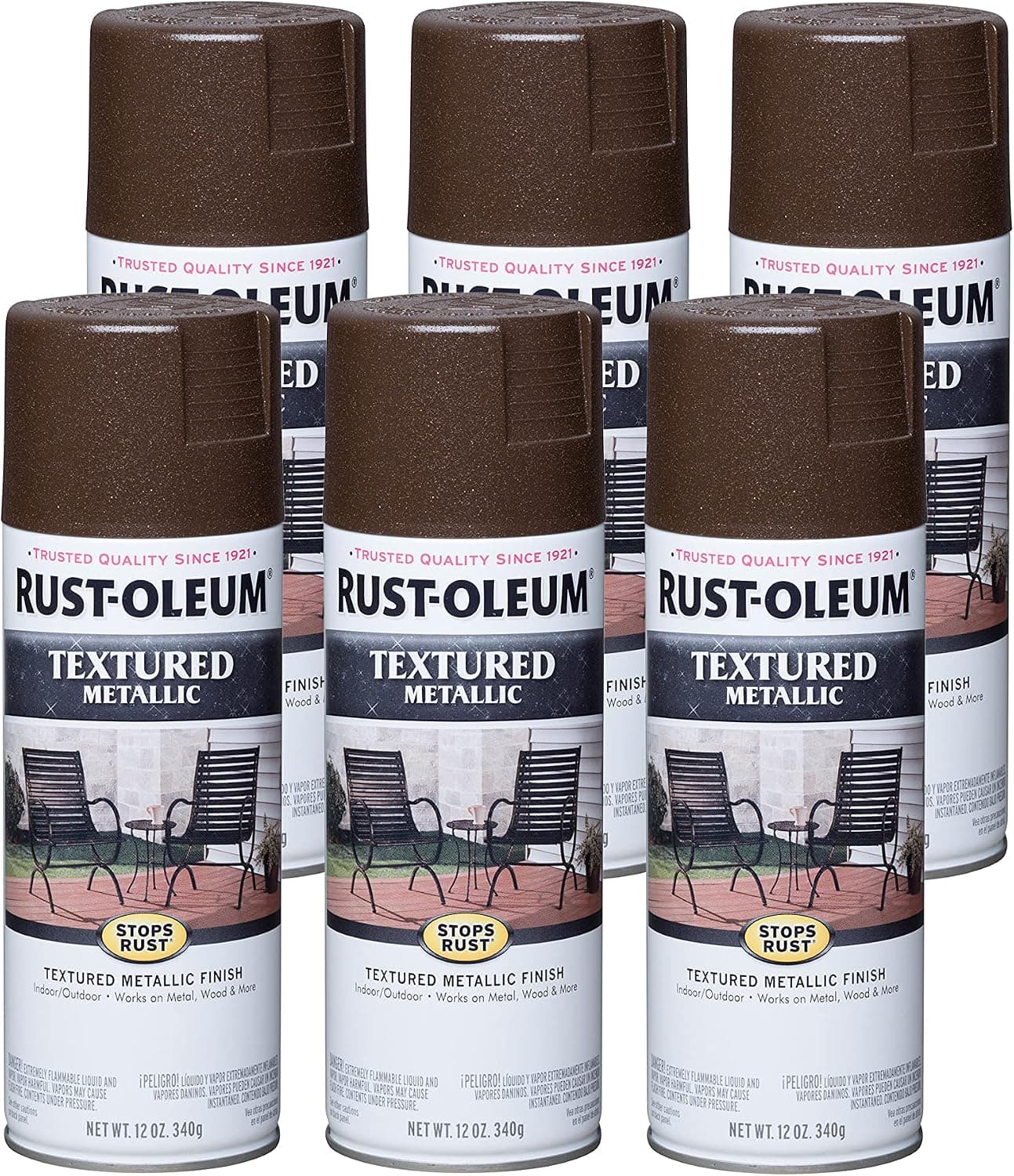 Rust-Oleum 262660-6PK Stops Rust Metallic Textured Spray Paint, 12 Oz, Mystic Brown, 6 Pack
