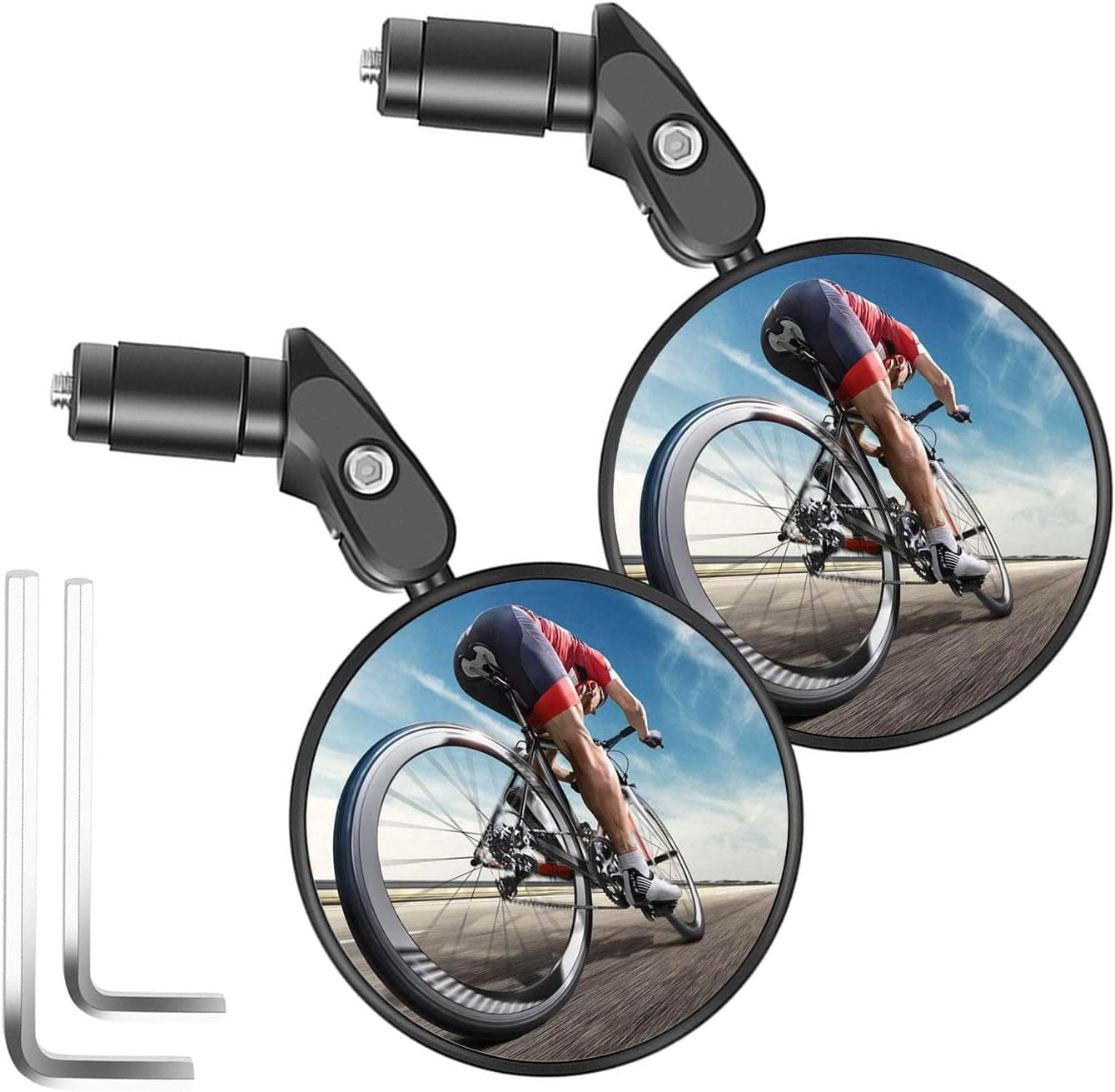 Bike Mirrors 2 Pack Bar End Bicycle Rear View Mirror for Handlebars ID 0.68~0.86 Inch, Bicycle Rearview Mirrors with Wrench for Mountain Road Bike Bicycle