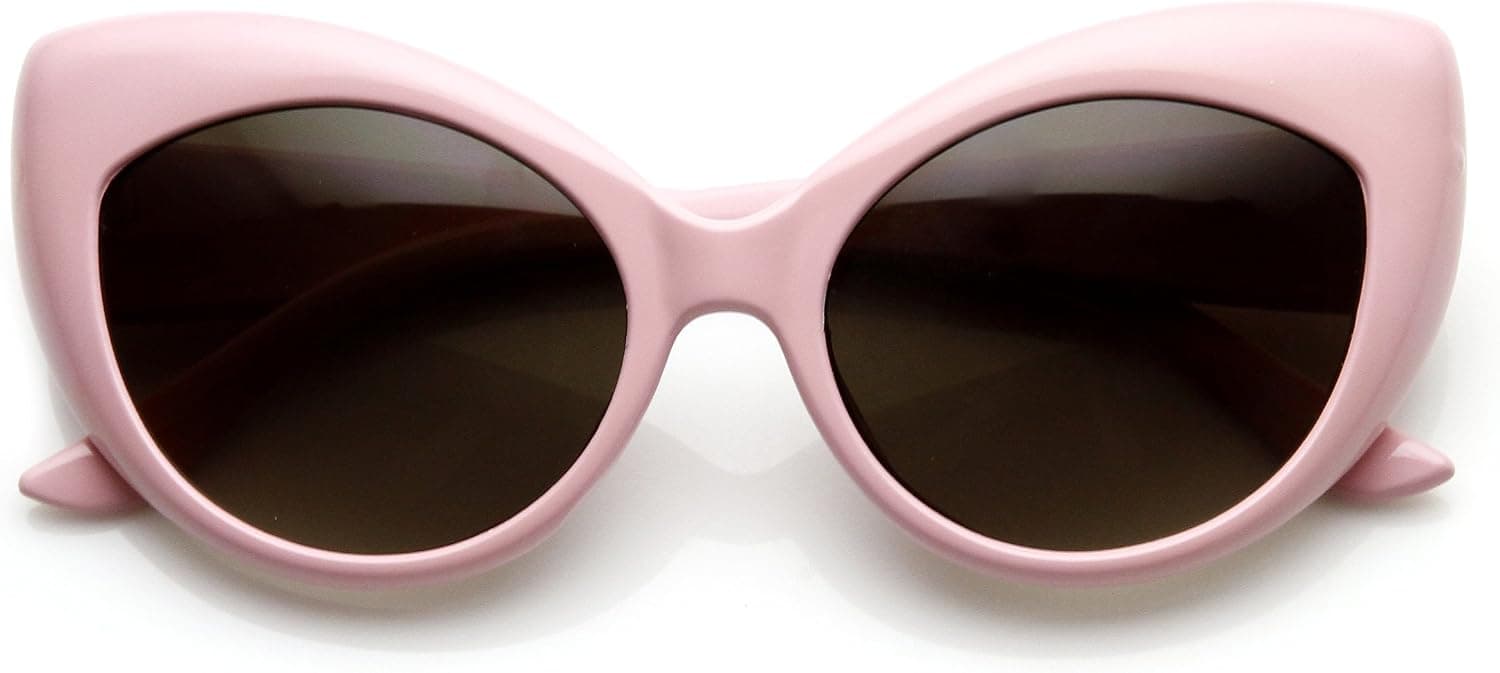 Oversized Vintage Inspired Super & Bold Retro Designer Cat Eye Sunglasses (Light Pink)
