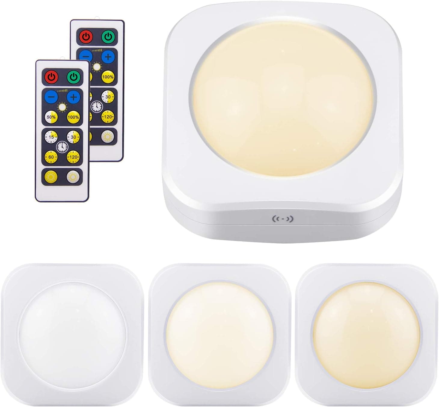 LUXSWAY Puck Lights Battery Operated, Dimmable Closet Lights, Push Lights, Tap Lights, Touch Night Lights, Remote Controlled Stick Lights for Closet Cabinet Counter -Nature/Warm/Cool White