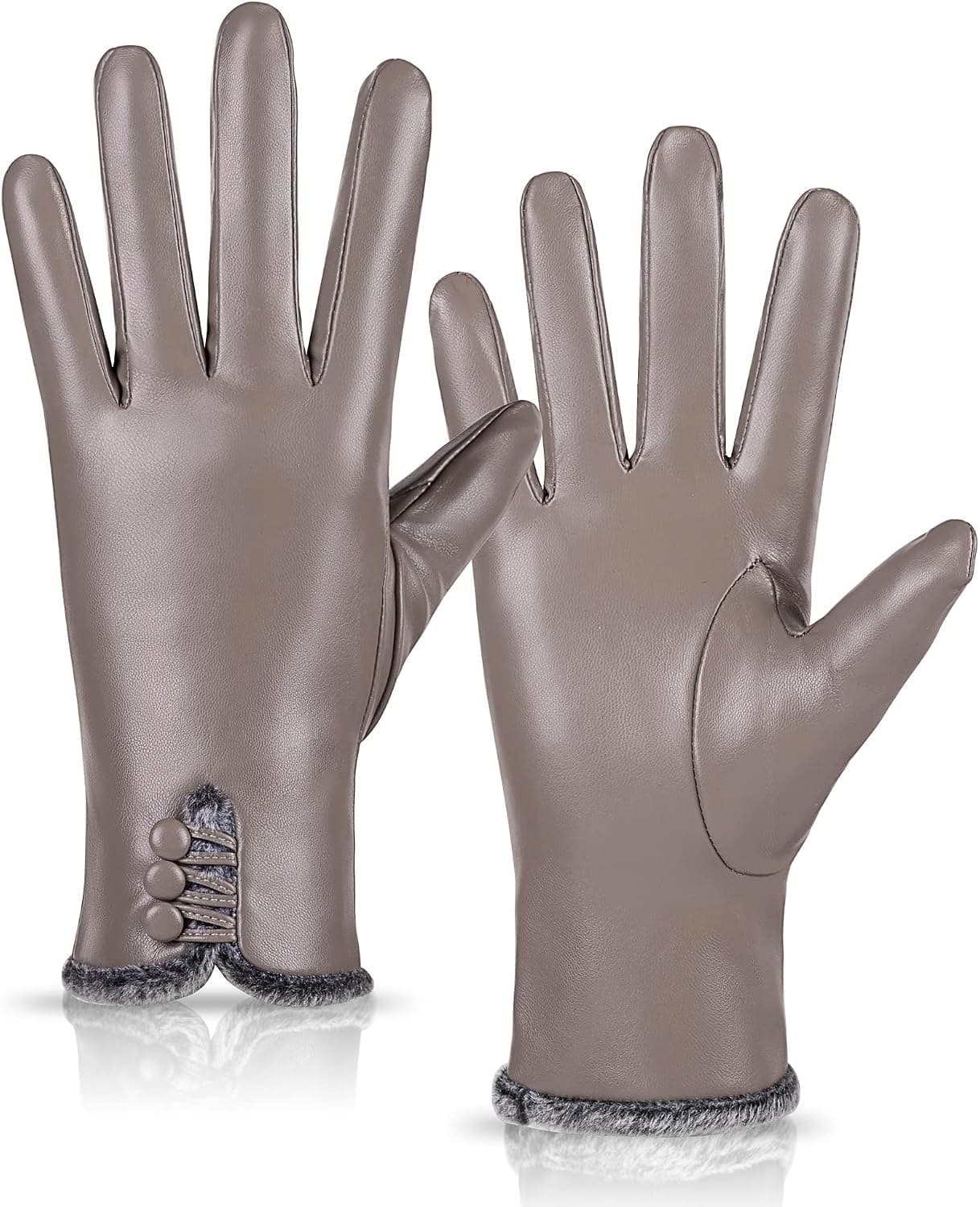 MAGILINK Womens Leather Gloves Fashion Cute, Gloves for Women PU Cashmere Lined, Winter Gloves for Women Touchscreen Driving