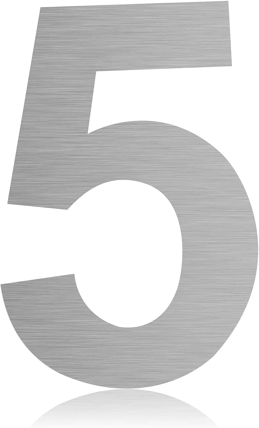 Cobata Modern House Numbers- 6 Inch Floating Stainless Steel Home Address Number/ Silver Number 5