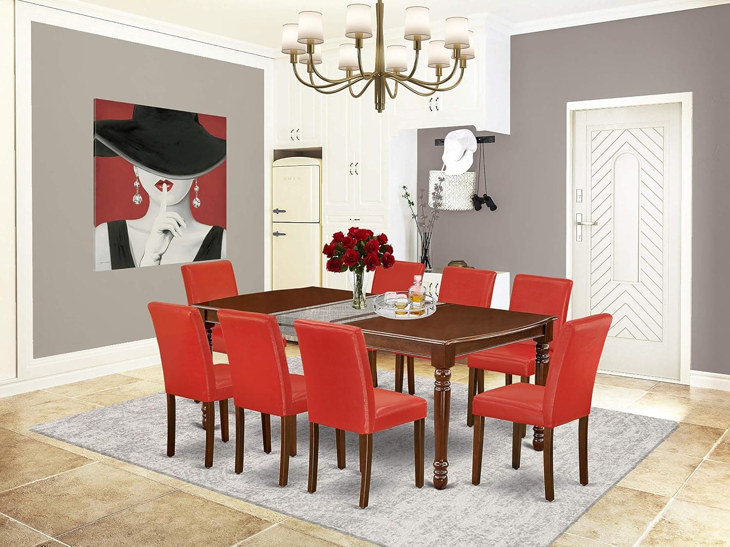 East West Furniture DOAB9-MAH-72 Dining Table Set, 9-Piece