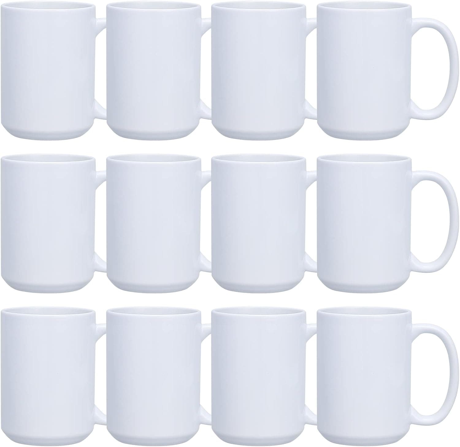 DANALLAN Sublimation Mugs,12Pcs Premium 15oz White Ceramic Sublimation Coffee Mugs Blank Classic Drinking Cups with Handles Bulk Mugs for Coffee Soup Tea Milk Latte
