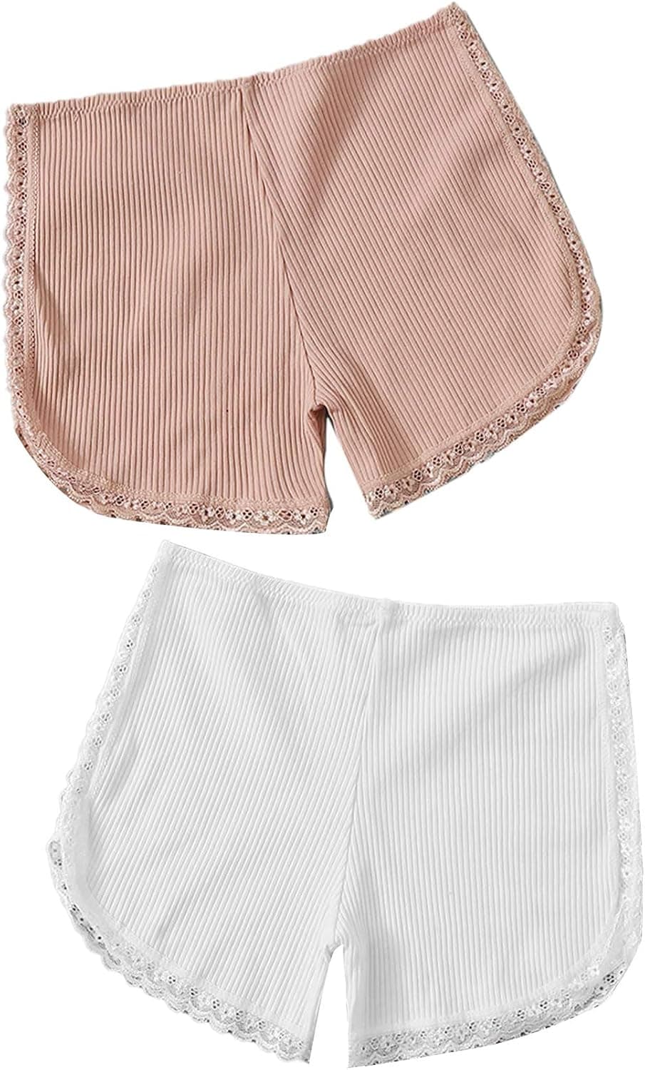 Floerns Women's Lace Trim Elastic Waist Solid Shortie Underwear Panty 2 Pack Multicoloured1 M