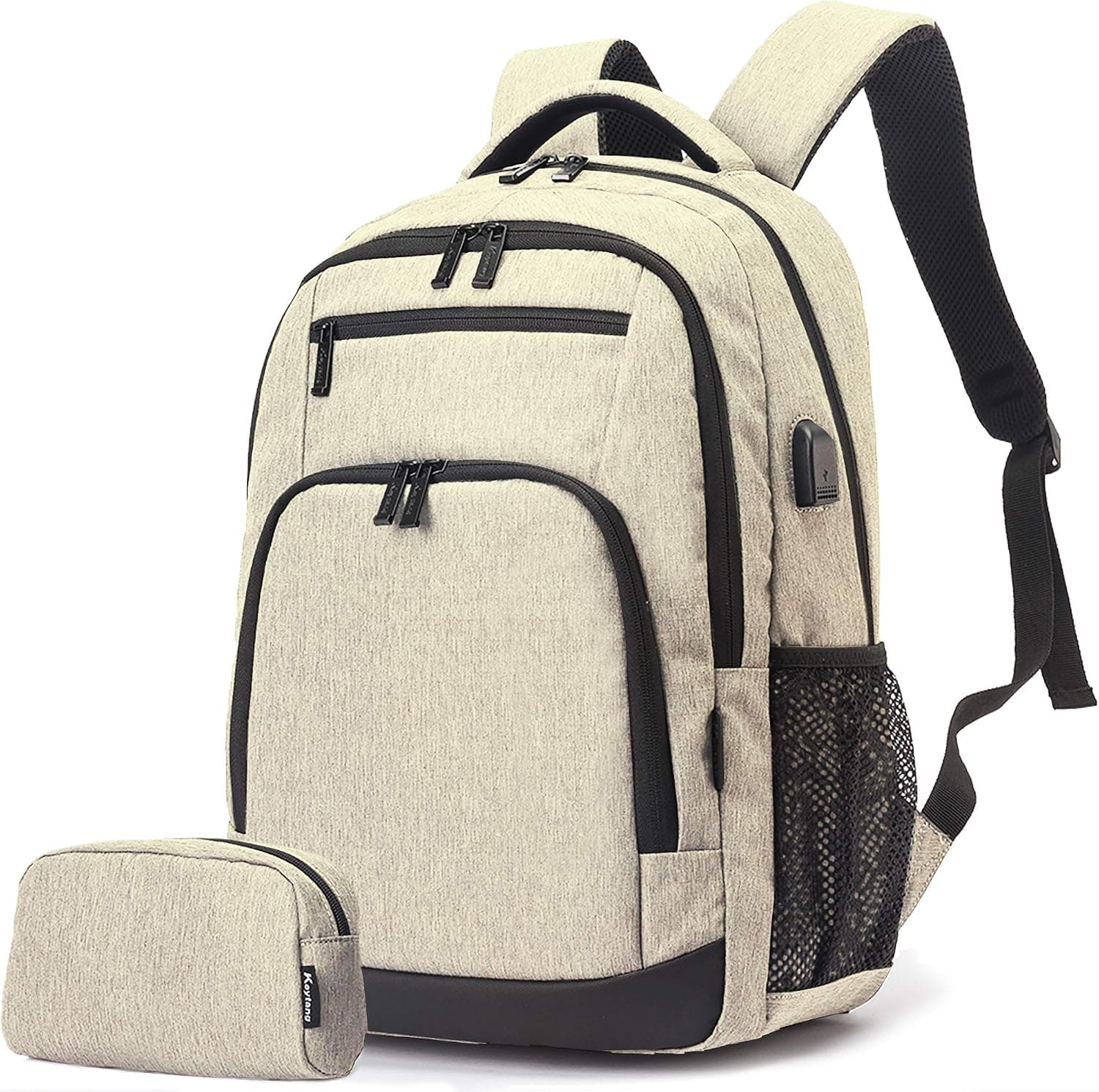 Travel Laptop Business Backpack, Anti Theft Water Resistant College School Computer Bagpack, Gifts for Men & Women Fits 15.6 Inch Notebook with USB Charging Port Bonus a Small pencil Case,Lightyellow