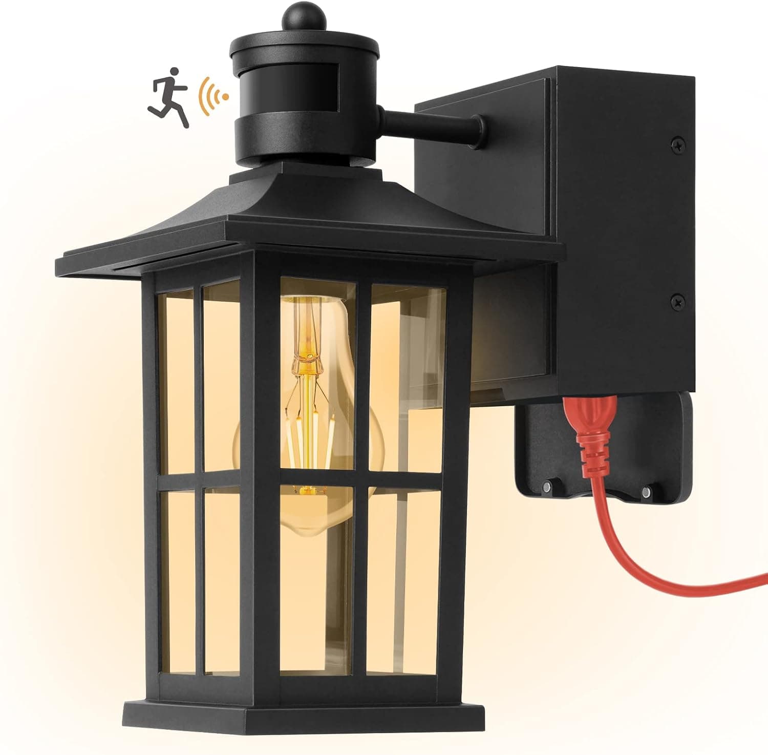 LOINTAIN Porch Lights with Outlet GFCI Motion Sensor Outdoor Wall Light with Outlet Dusk to Dawn Porch Black Outdoor Lights Porch Waterproof Wall Lantern Light Fixtures