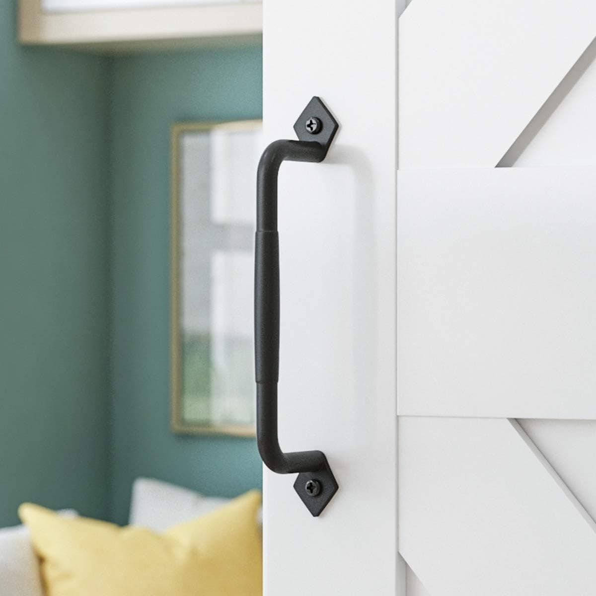 SMARTSTANDARD 10 inch Black Barn Door Pull Handle, Rustic Cast Iron Gate Handle Pull for Wooden Garden Gate Shed Cabinet Doors