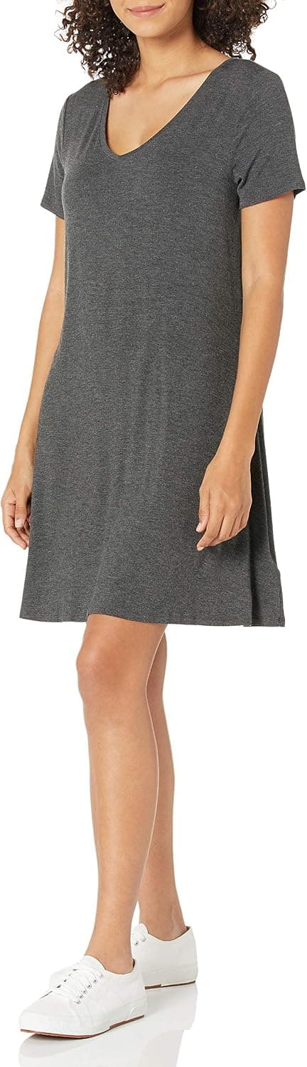 Amazon Essentials Women's Standard Short-Sleeve V-Neck Swing Dress
