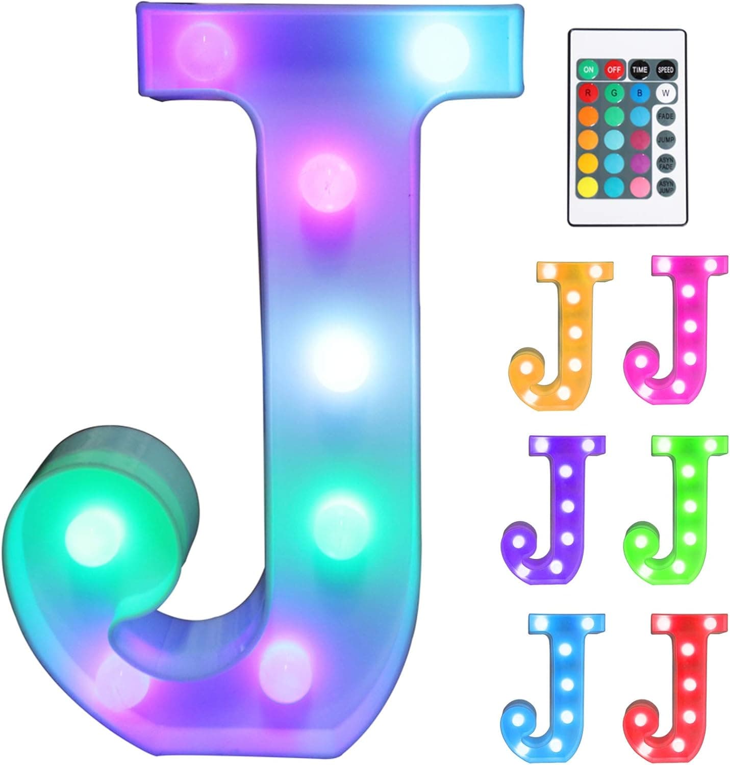 Pooqla Colorful LED Marquee Letter Lights with Remote – Light Up Marquee Signs – Party Bar Letters with Lights Decorations for The Home - Multicolor J