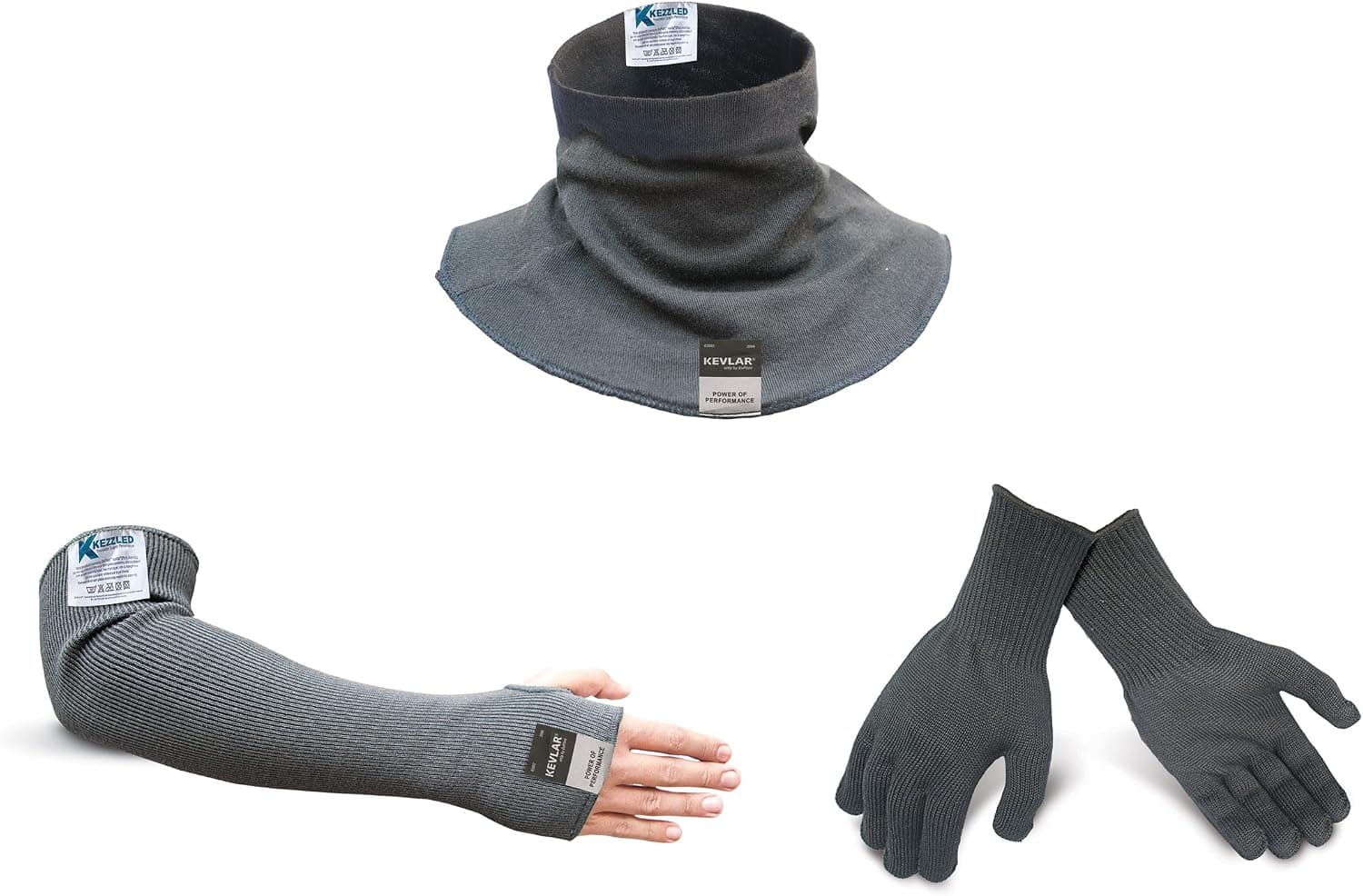 KEZZLED Cut/Scratch/Heat Resistance Neck Protection, Neck Gaiter Made of 100% Kevlar® by DuPont™ with added UV Rays, Sun, Cooling Protection for Men & Women (Sleeves Gloves Neck Protector)