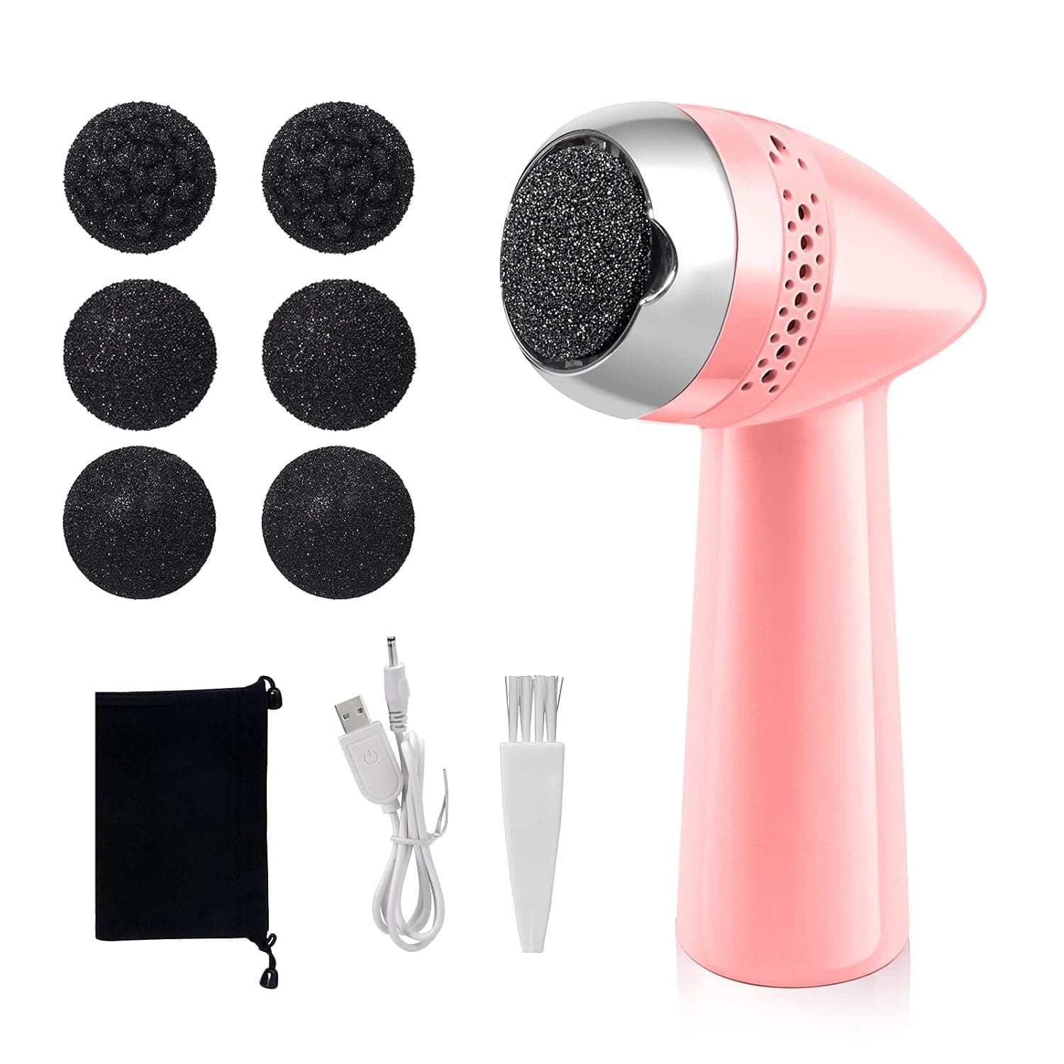 Electric Callus Remover, Lermende Electric Foot File USB Rechargeable Foot Pedicure Tools with 6pcs Grinding Heads Professional Foot Care Sander Best for Cracked Heels and Hard Skin - Pink