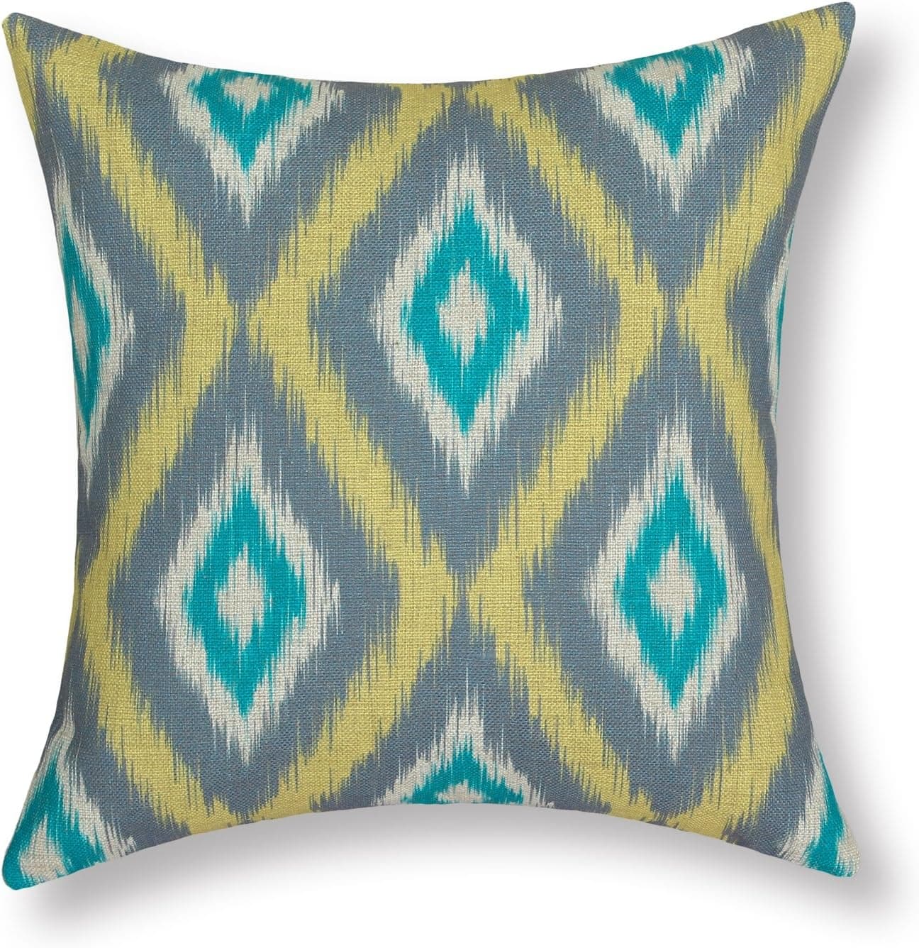 CaliTime Canvas Throw Pillow Cover Case for Couch Sofa Home Decoration Geometric Accent 18 X 18 Inches Modern Ikat Diamonds Grey Yellow Teal