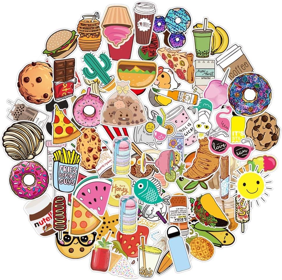 Vsco Cute Food Stickers for Water Bottles 100 Pcs Waterproof Aesthetic Trendy Stickers for Teens Kids Girls and Boys, Perfect for Laptop Notebook Tablet Phone Car Travel Extra Durable 100% Vinyl