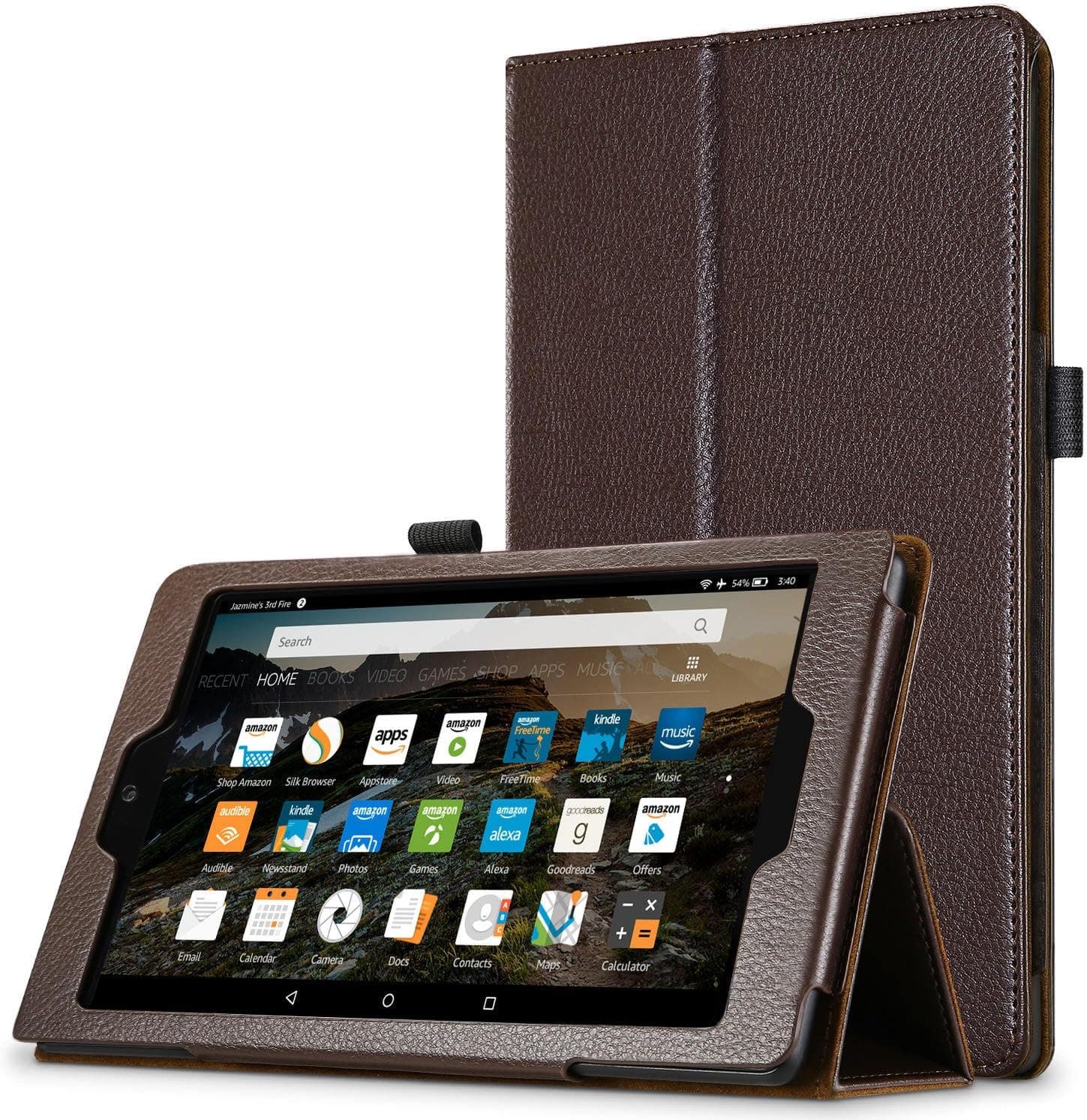All-New Fire HD 8 Case, Hi-tech wireless - Premium Leather Folio Folding Stand Cover Case for HD 8 Tablet with Alexa (7th Gen, 2017 Release) [with Auto Wake / Sleep Function] – Brown