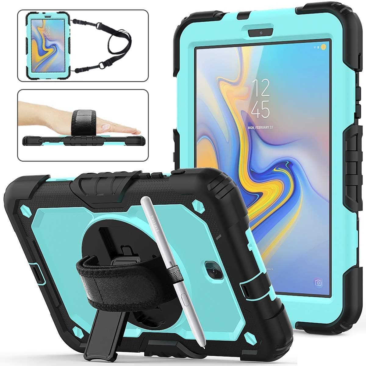 Case for Samsung Galaxy Tab A 8.0 2018 Model SM-T387, Herize Full-Body Shockproof Rugged Protective Case with Screen Protector/Rotating Stand/Hand Strap for Galaxy Tab A 8.0 2018 Release T387 Tablet
