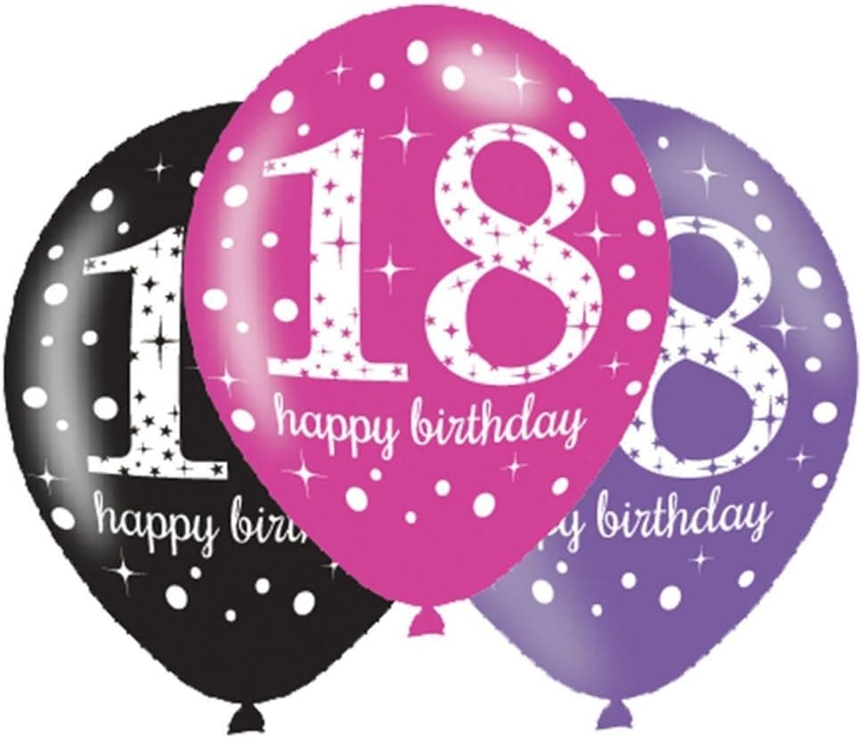 Amscan 6 X 18Th Birthday Balloons - Pink Celebration - Black Pink Lilac