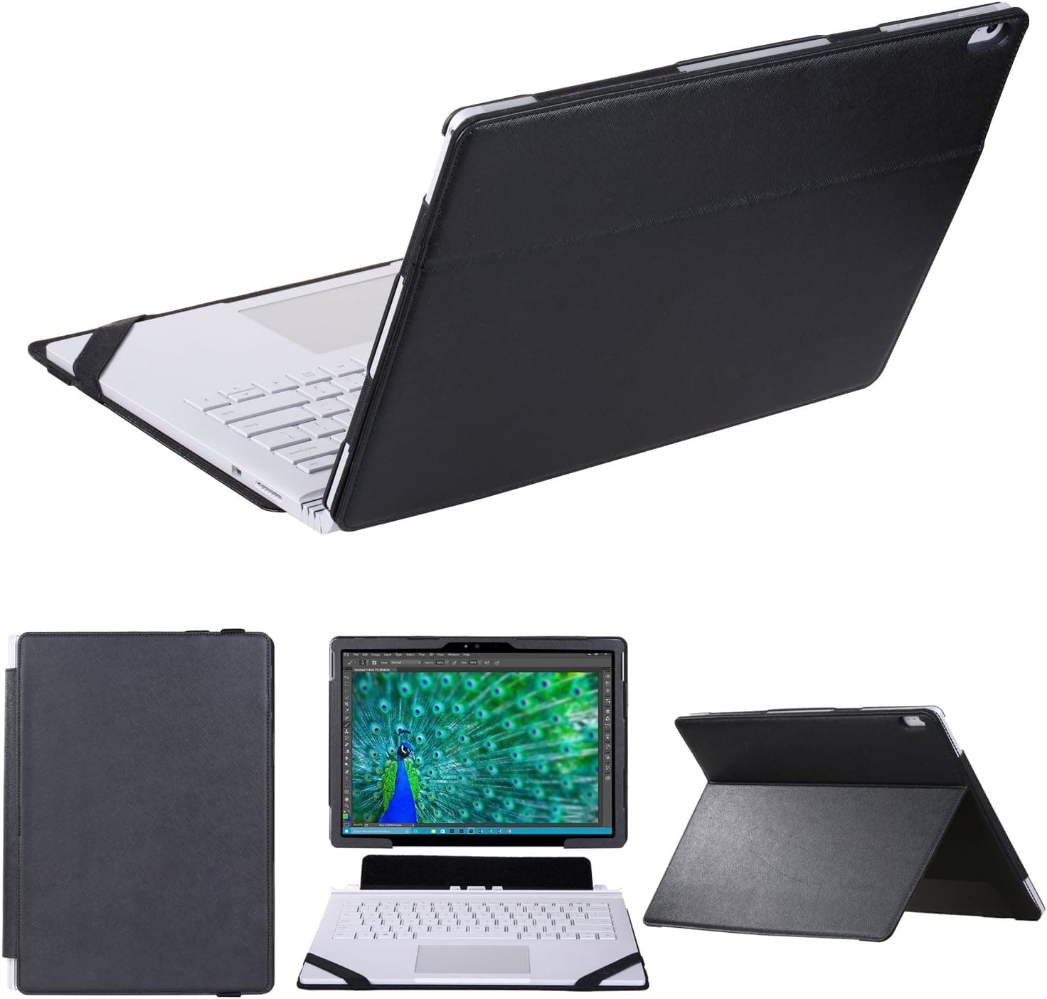 KuRoKo Case for Surface Book,2 in 1 Kickstand Book Style case for Mirosoft Surface Book 13.5 inch Laptop (Black)