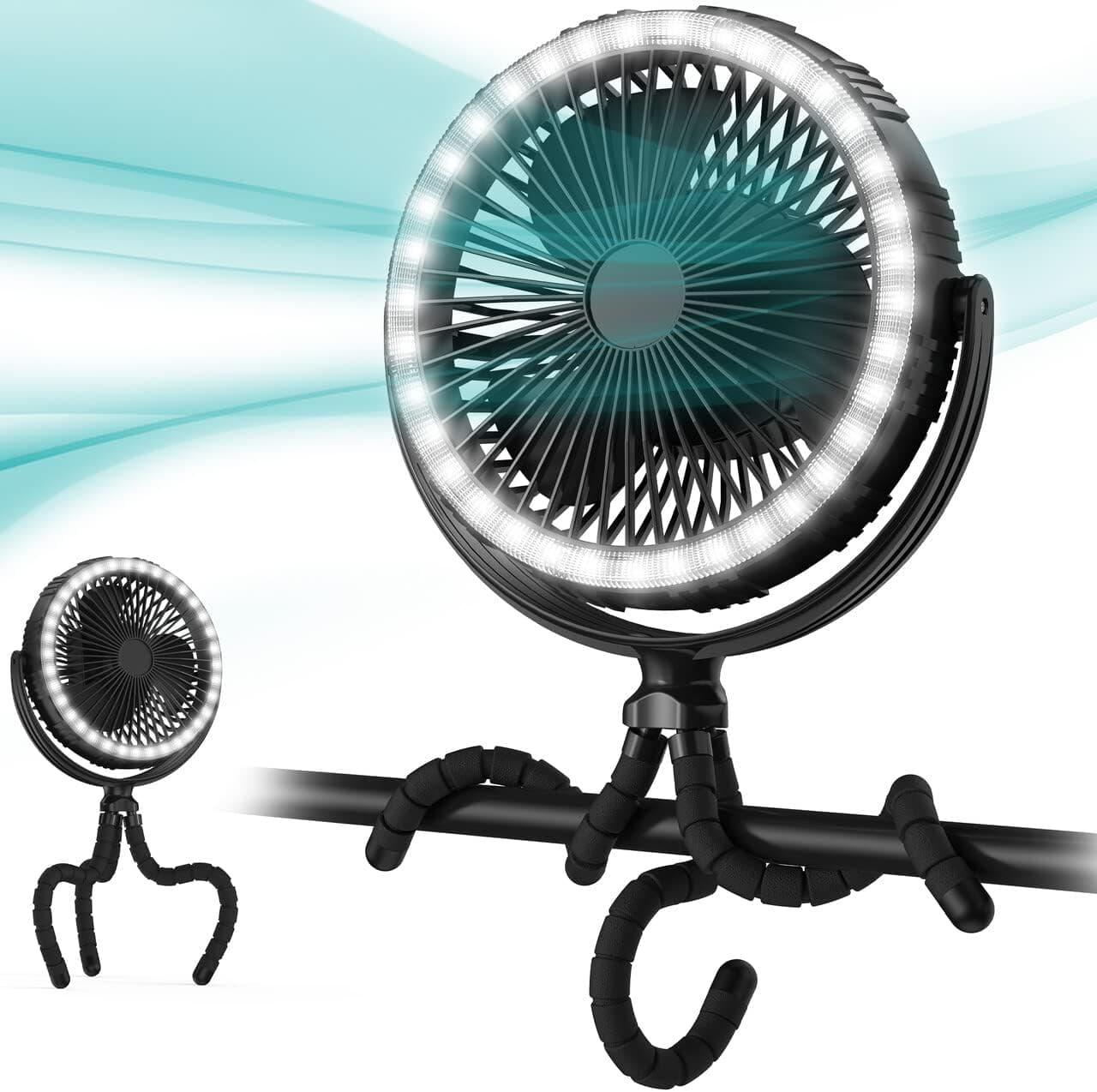 COMLIFE 10000mAh Rechargeable Portable Camping Fan, 8-INCH Battery Powered Tent Fan With LED Lantern, USB Fan, Outdoor Fan for Golf Cart, Tent, Fishing, Boating, Outdoor Activities More