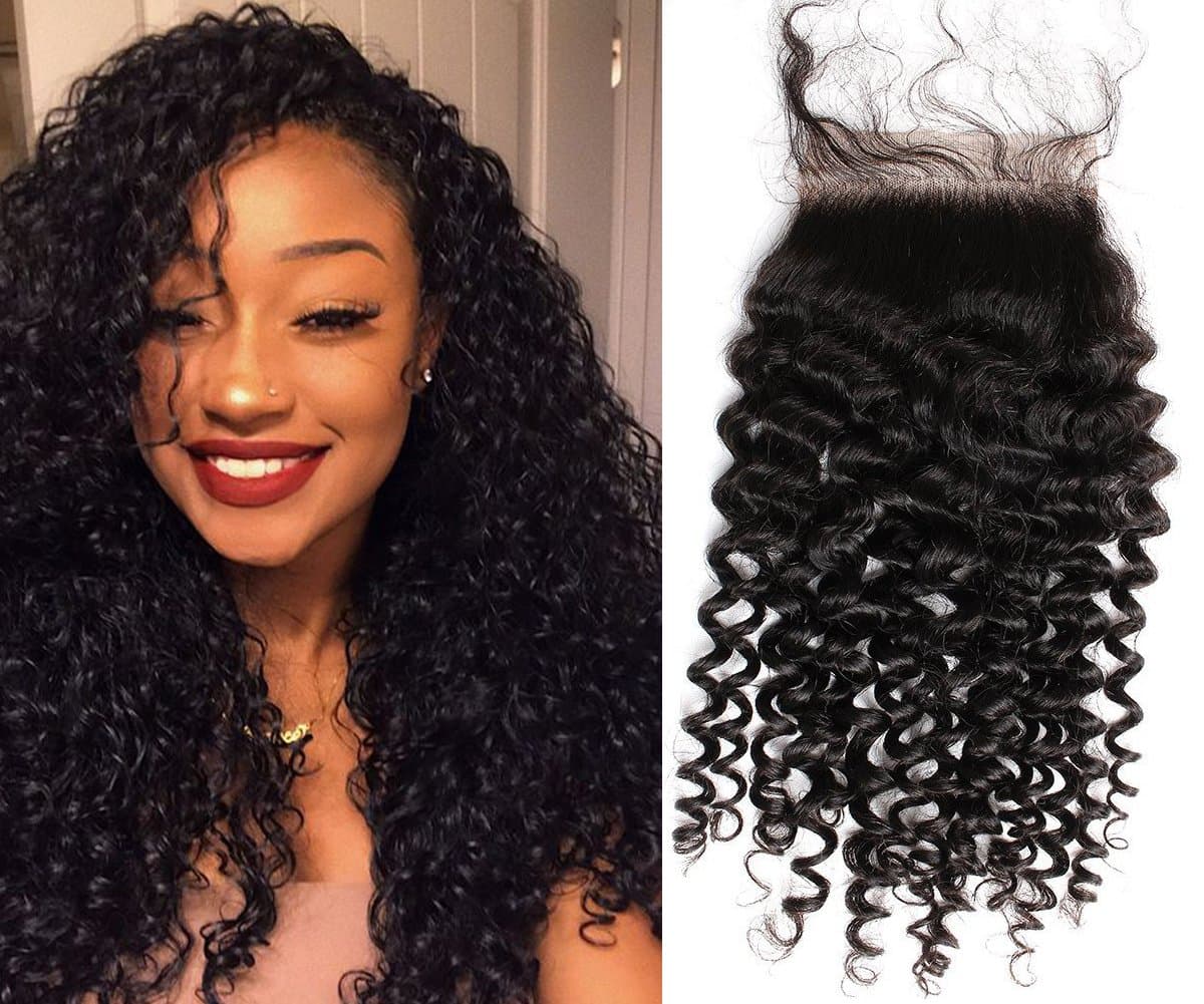 Sent Hair Curly Lace Closure Human Hair Free Part Brazilian Virgin Hair with Baby Hair Natural Color 10 inch