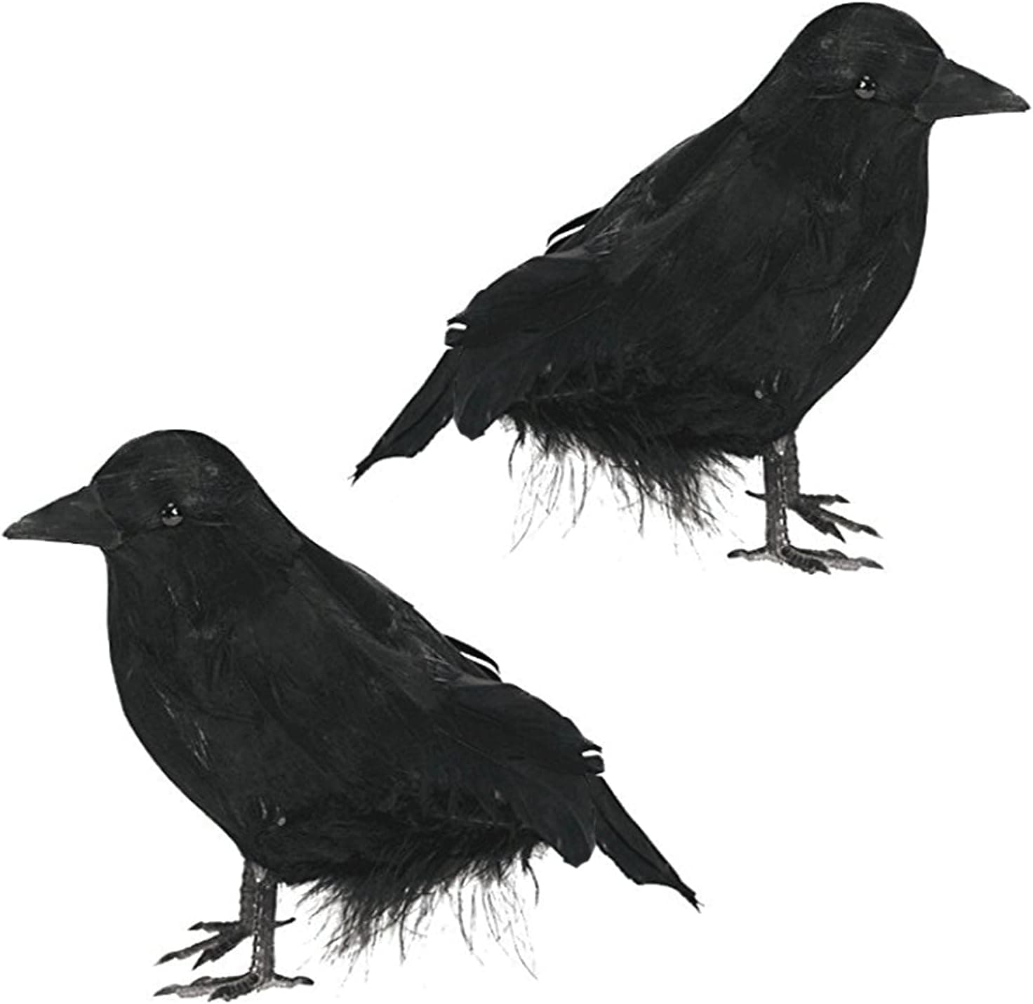 Halloween Realistic Crows Black Feathered Standing Crows Christmas Fake Birds Ravens for Outdoor Indoor Party Props Supplies Decorations Cute Artificial Handmade Life-Like Lifesize Model Crow 2 Pcs