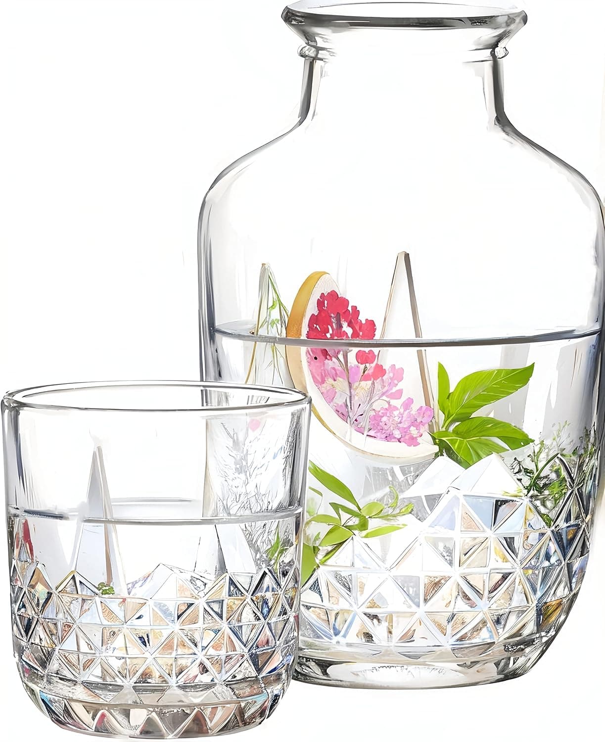 Bedside Water Carafe,Bedside Water Carafe and Glass Set，Nightstand Water Carafe with Tumbler for a Bar Atmosphere ，Thicked Glass Mouthwash Decanter for Bathroom ，Perfect Night Glass Water Pitcher
