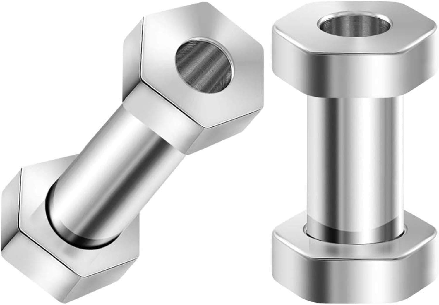 BIG GAUGES Pair of Surgical Steel Polished Hexagon Screw-Fit Flesh Tunnels Piercing Jewelry Stretcher Ear Plugs Earring Lobe