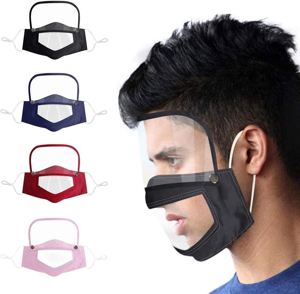 4Pcs Clear Window Face Visible Bandanas,Detachable Eye Shield PVC Covering Reusable Outdoor Teacher/Deaf Friendly
