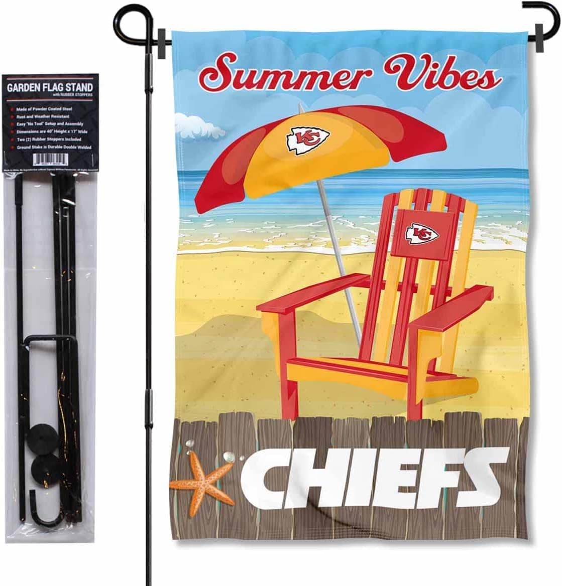 Kansas City Chiefs Summer Seasonal Garden Flag and Flagpole Mount