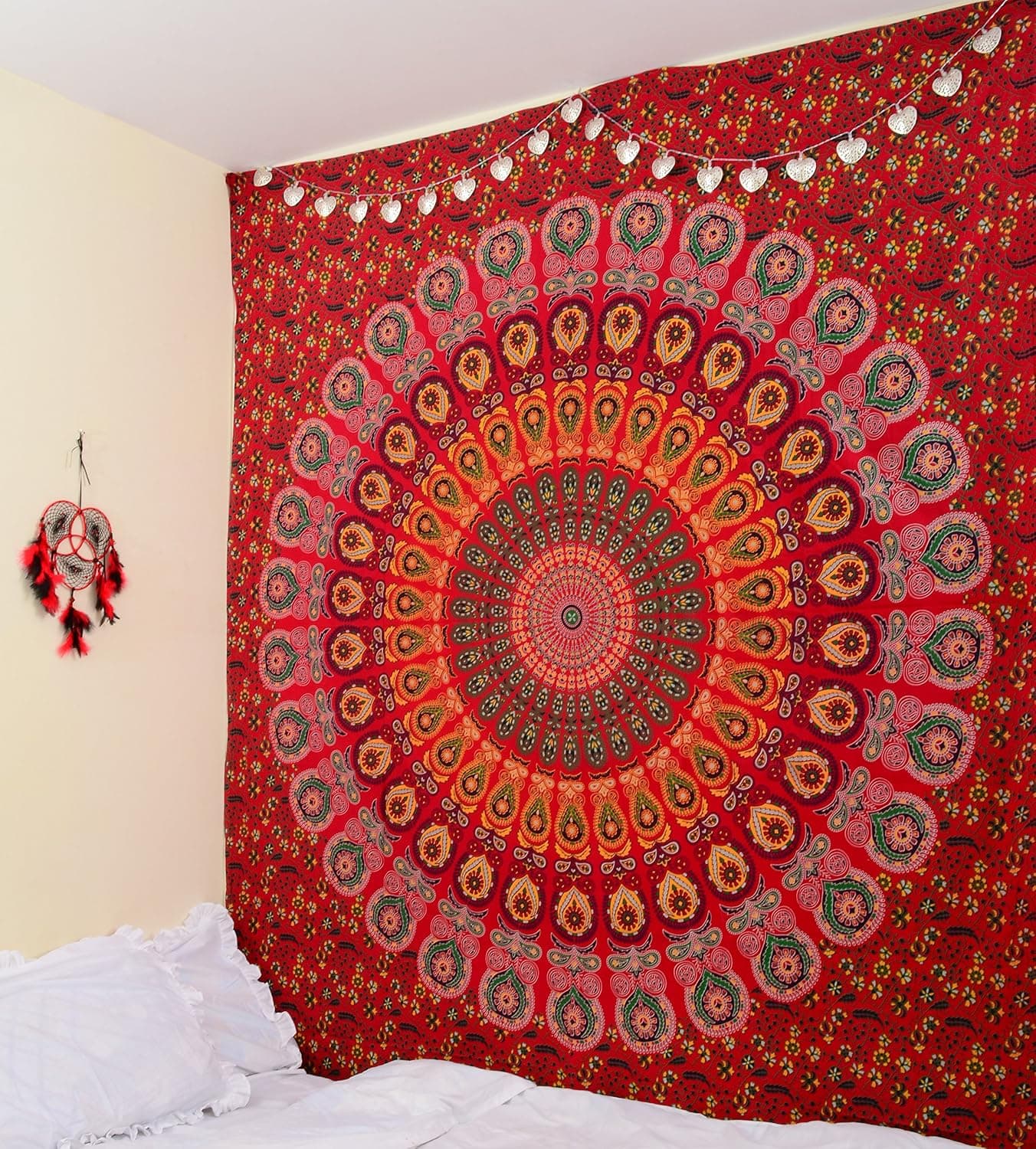 RawyalCrafts- Red Peacock Mandala Tapestries, Hippie Wall Hanging Tapestries, Throw Bedspread, Hippie Wall Tapestry, Handicrunch Dorm Decor