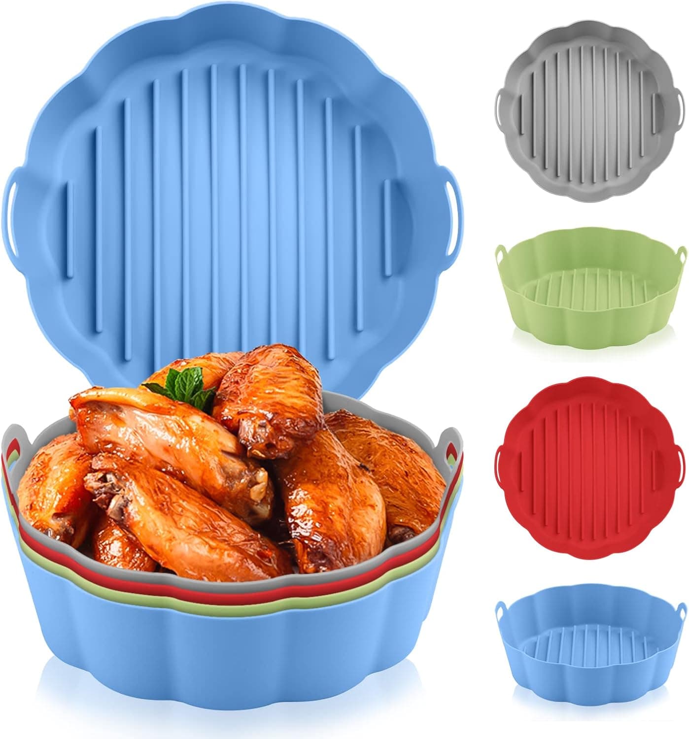 4Pcs Air Silicone Fryer Liners Reusable Food Safe Air Fryer Silicone Pot Round Silicone Basket Air Fryer Liners Insert for Oven Microwave