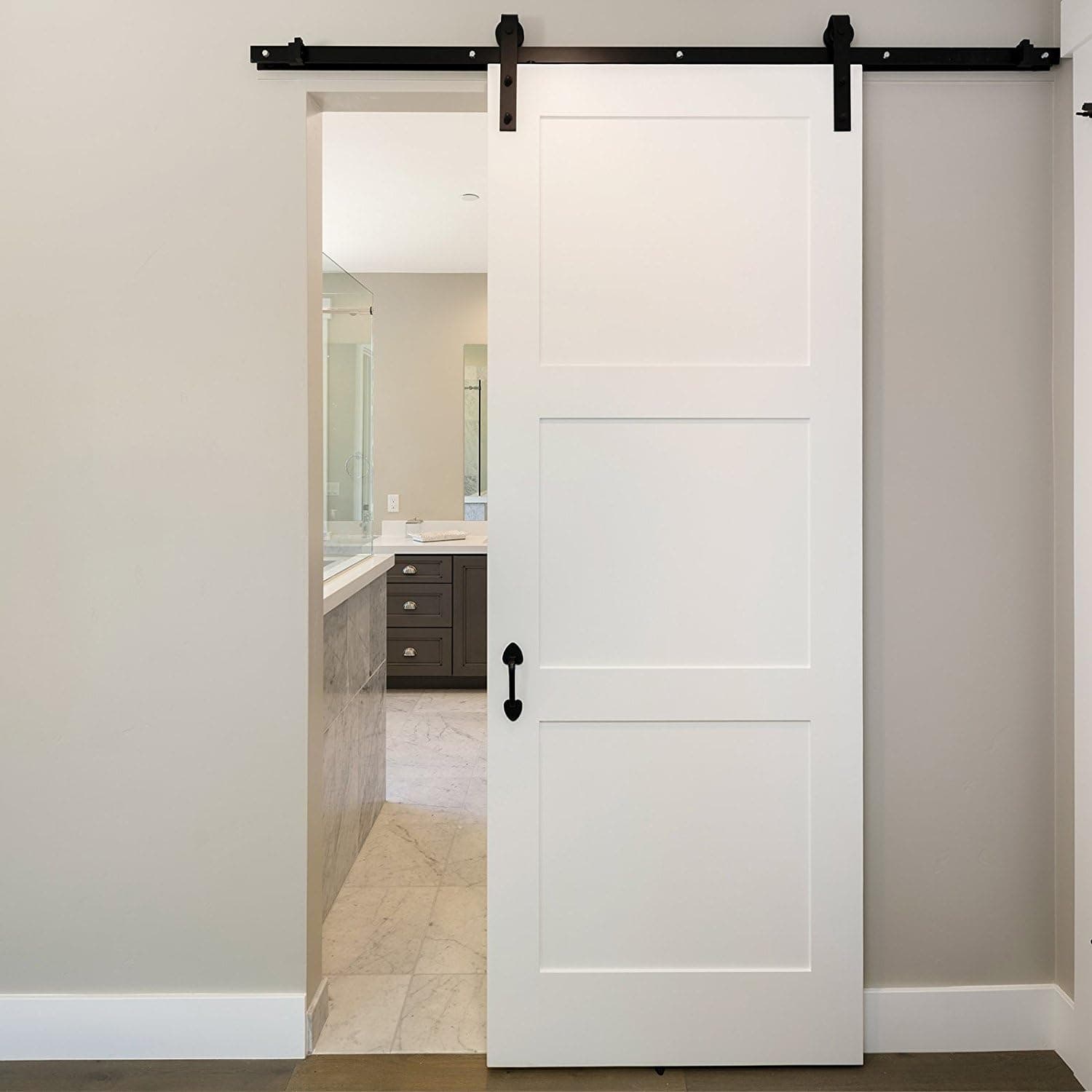 Belovedkai 5.5 Ft Sliding Barn Door Hardware Basic Sliding Track Hardware Kit (5.5 Ft (J Style))