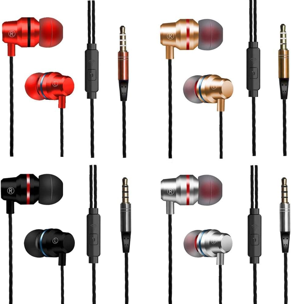 Earbuds,Earphones,Pasuwisma in-Ear Headphones Noise Isolating,Compatible with iPhone,iPod,iPad,MP3 Players,Samsung Galaxy,Nokia,HTC,etc 4pack (4, Metal)