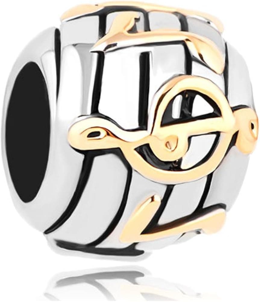 Third Time Charm Golden Music Note Charms Beads Fit European Charm Bracelets