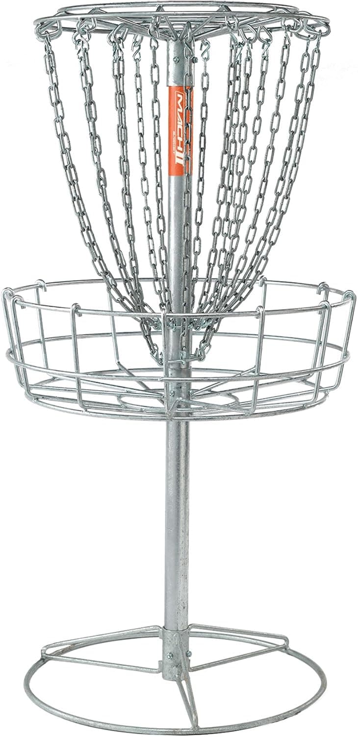 DGA Mach 2 Disc Golf Basket - Portable, Permanent, Hot Dipped Galvanized Steel, All-Weather, Heavy-Duty, Outdoor Disc Golf Target with Two Rows of Chain