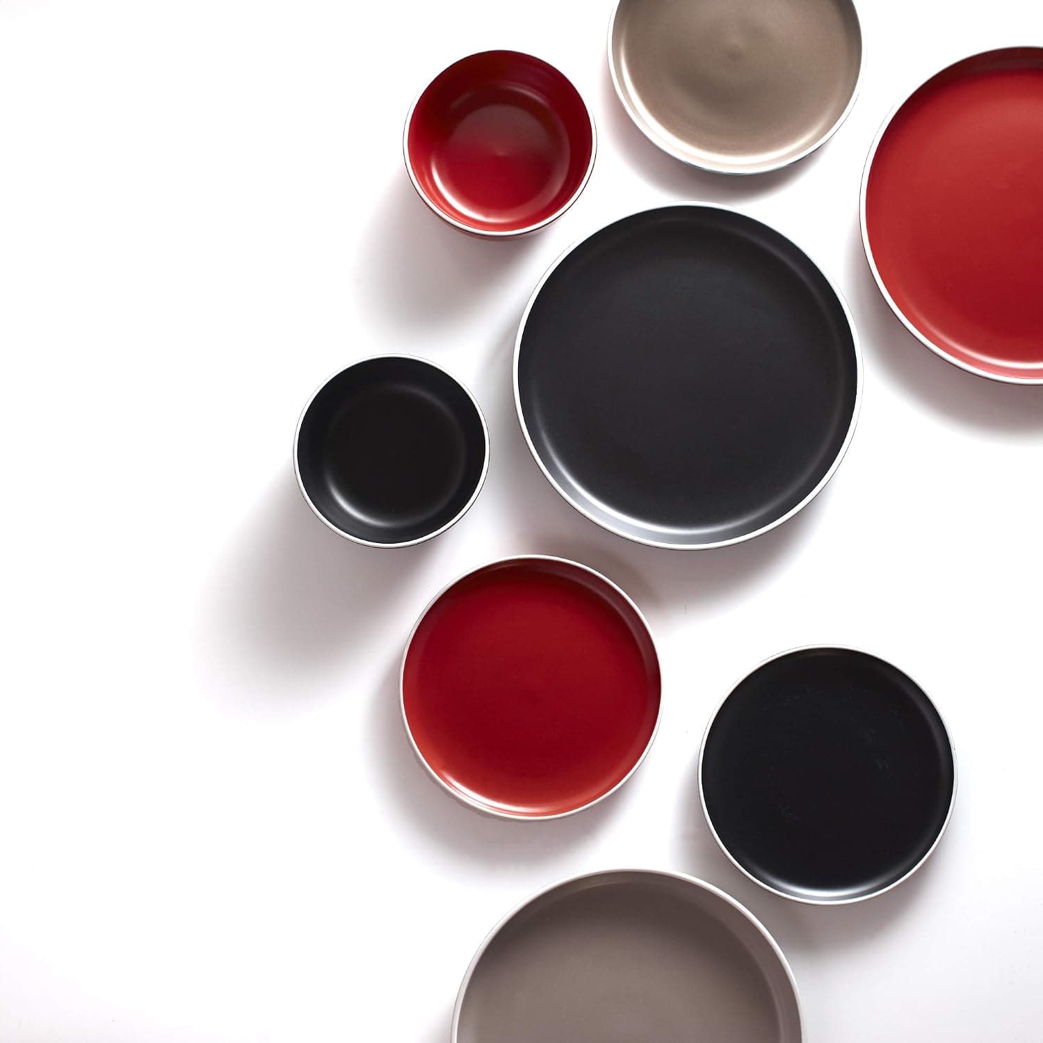 DINNERSET 12PCS 2 TONE RED CYLINDER MATTE