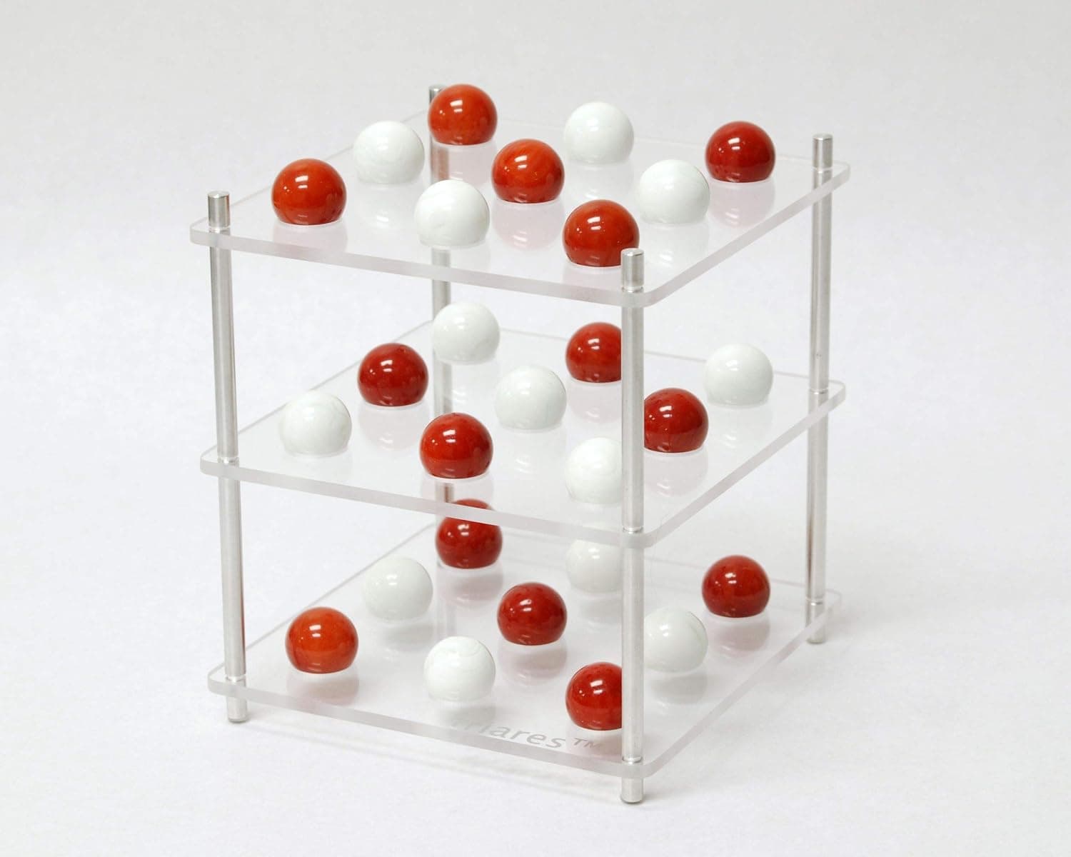 triares™ Game - 3D Three Dimensional Tic Tac Toe - Made in USA (Red and White Marbles)