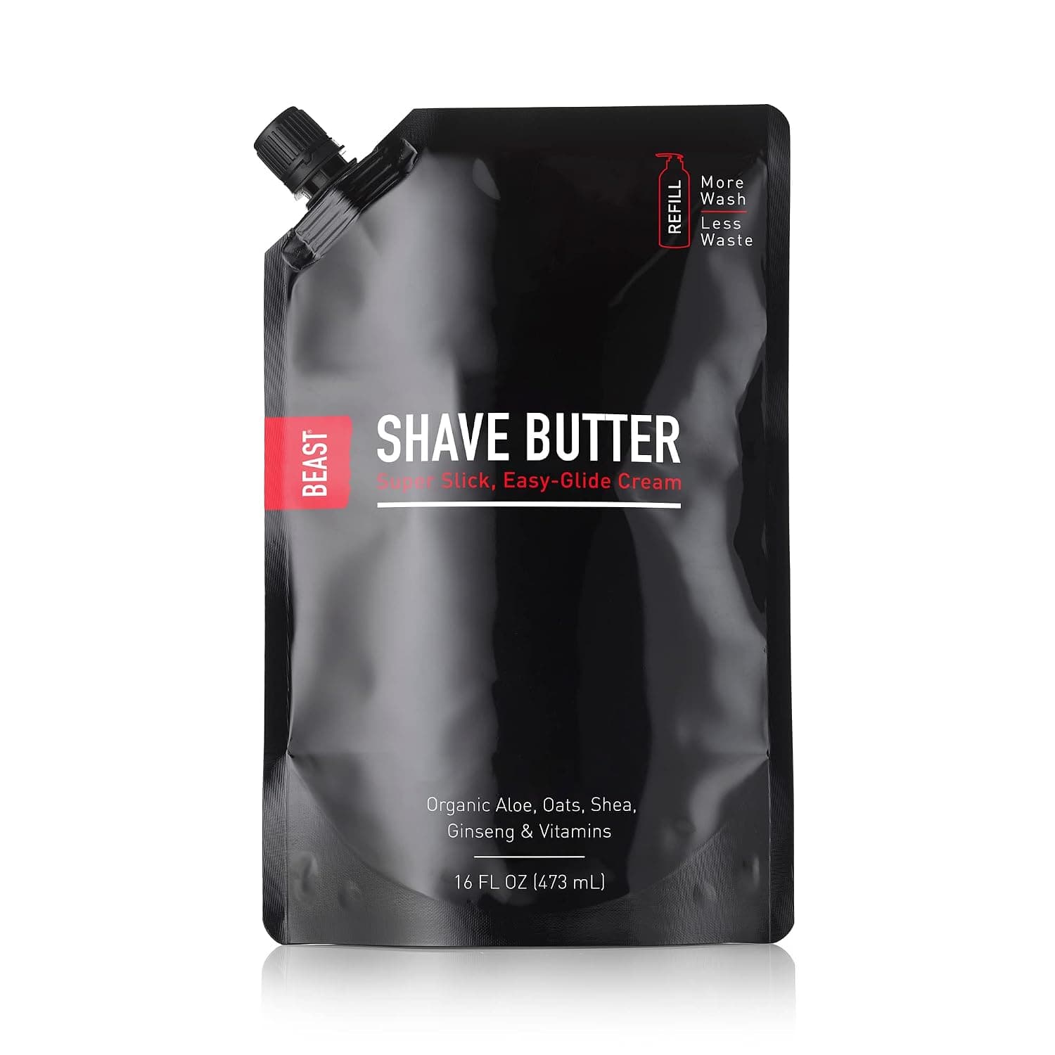 Beast Butter Shave Cream Refill Pouch, 16oz - With Aloe, Oats, Shea, Ginseng & Vitamins