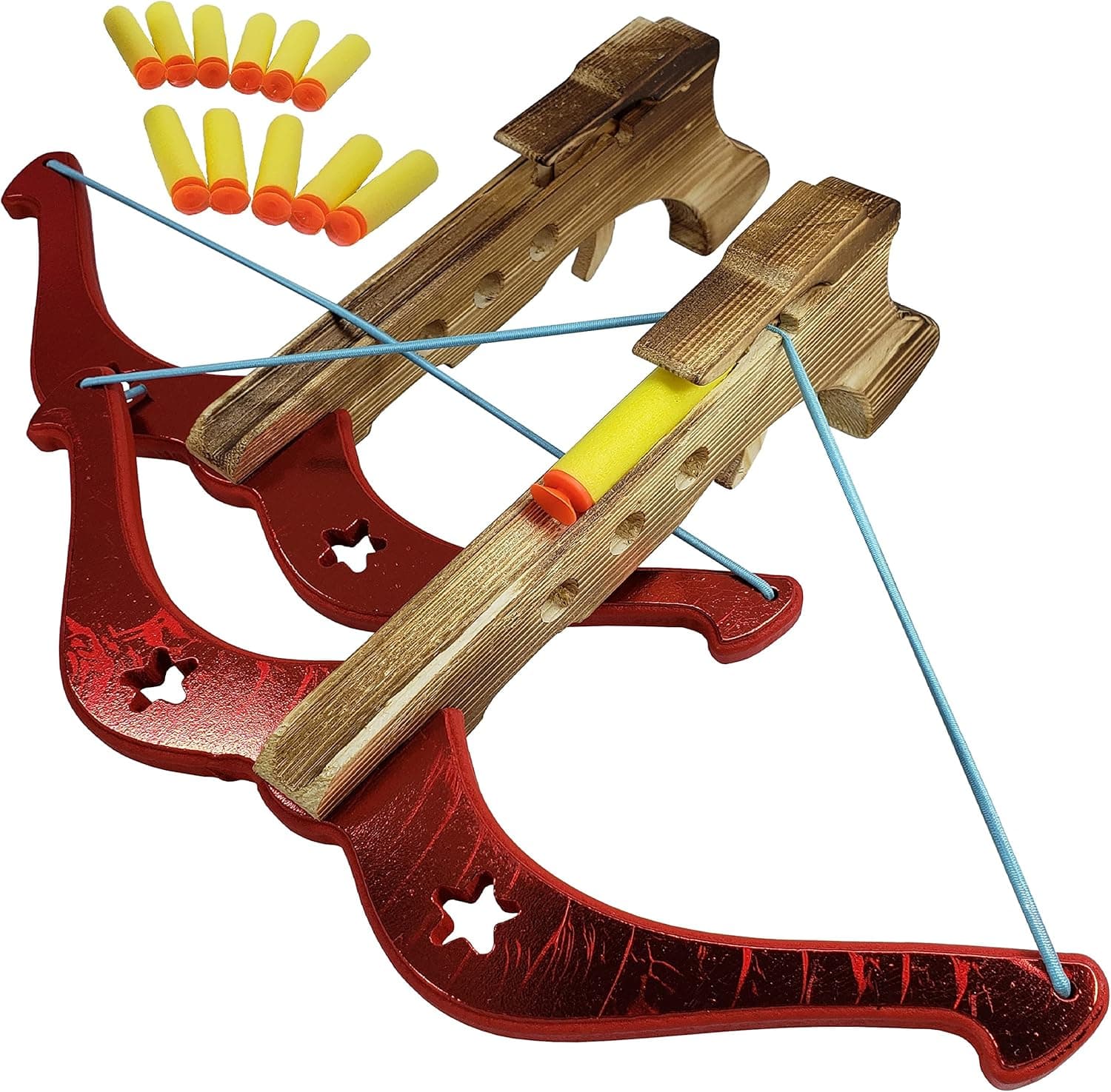 Adventure Awaits - 2-Pack Handmade Wood Toy Crossbow Set - 12 Suction Darts - for Outdoor Play