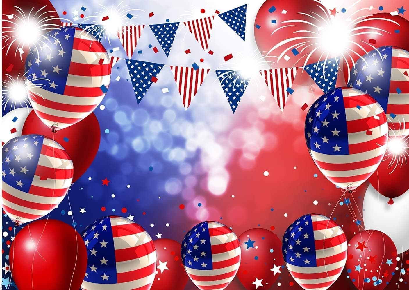 Dudaacvt 7x5ft Independence Day Backdrop for Photography American Flag Stars and Stripes Ballon Veterans Day Decor 4th of July Patriotic Party Banner Photo Studio Booth D486