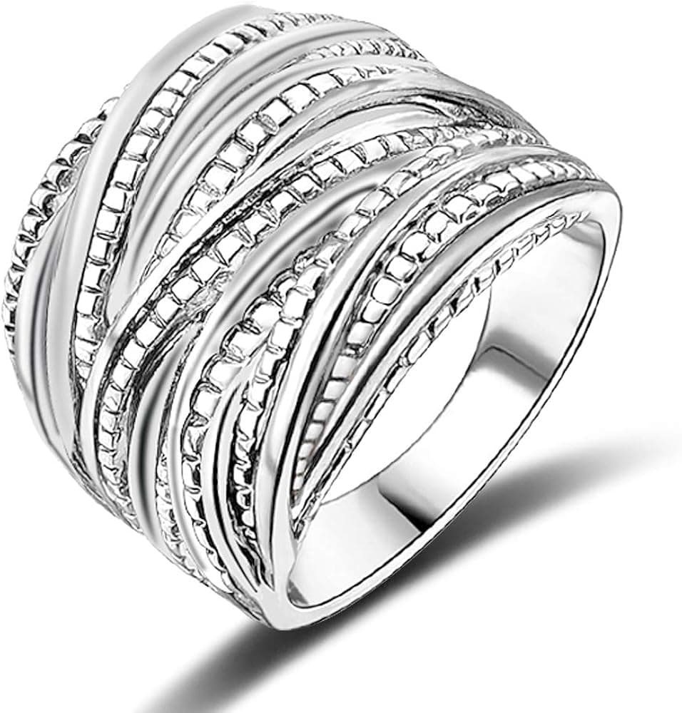 Mytys 2 Tone Intertwined Crossover Statement Ring Fashion Chunky Band Rings for Women Black Gold Silver Rose Gold Plated Wide Index Finger Rings Costume Jewelry