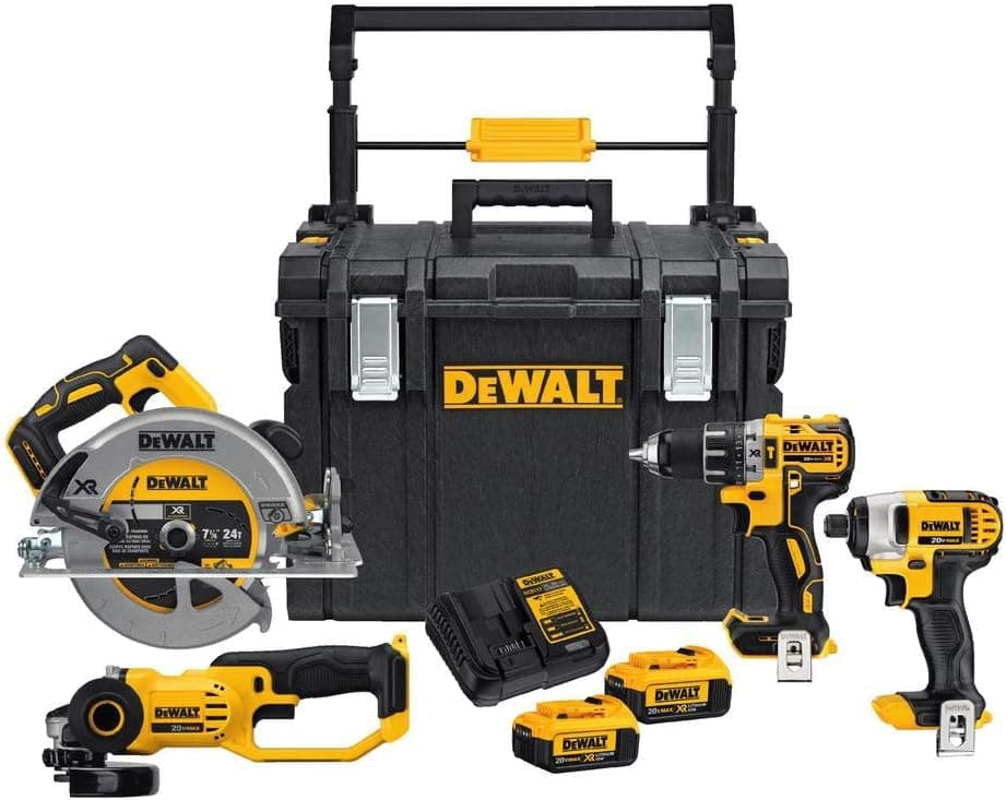 Dewalt 20-Volt MAX Lithium-Ion Cordless Hammerdrill/Impact Driver/Circular Saw/Grinder Combo Kit (4-Tool) w/ToughSystem Case
