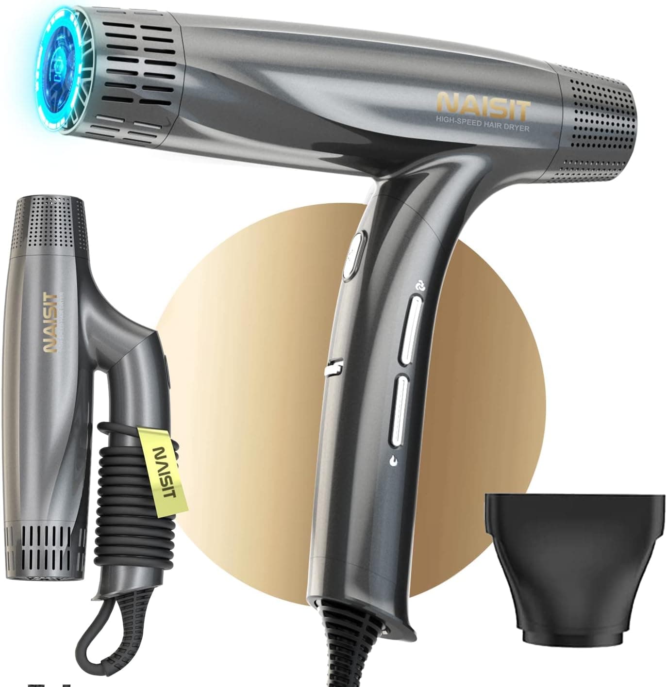 LASRZ Anti-Static Salon Foldable Hair Dryer - Fast Drying in 2 Minutes, Professional Travel Hair Blow Dryer, High Speed Low Noise, Constant Temperature Hair Care, 3 Heating/Speed Settings