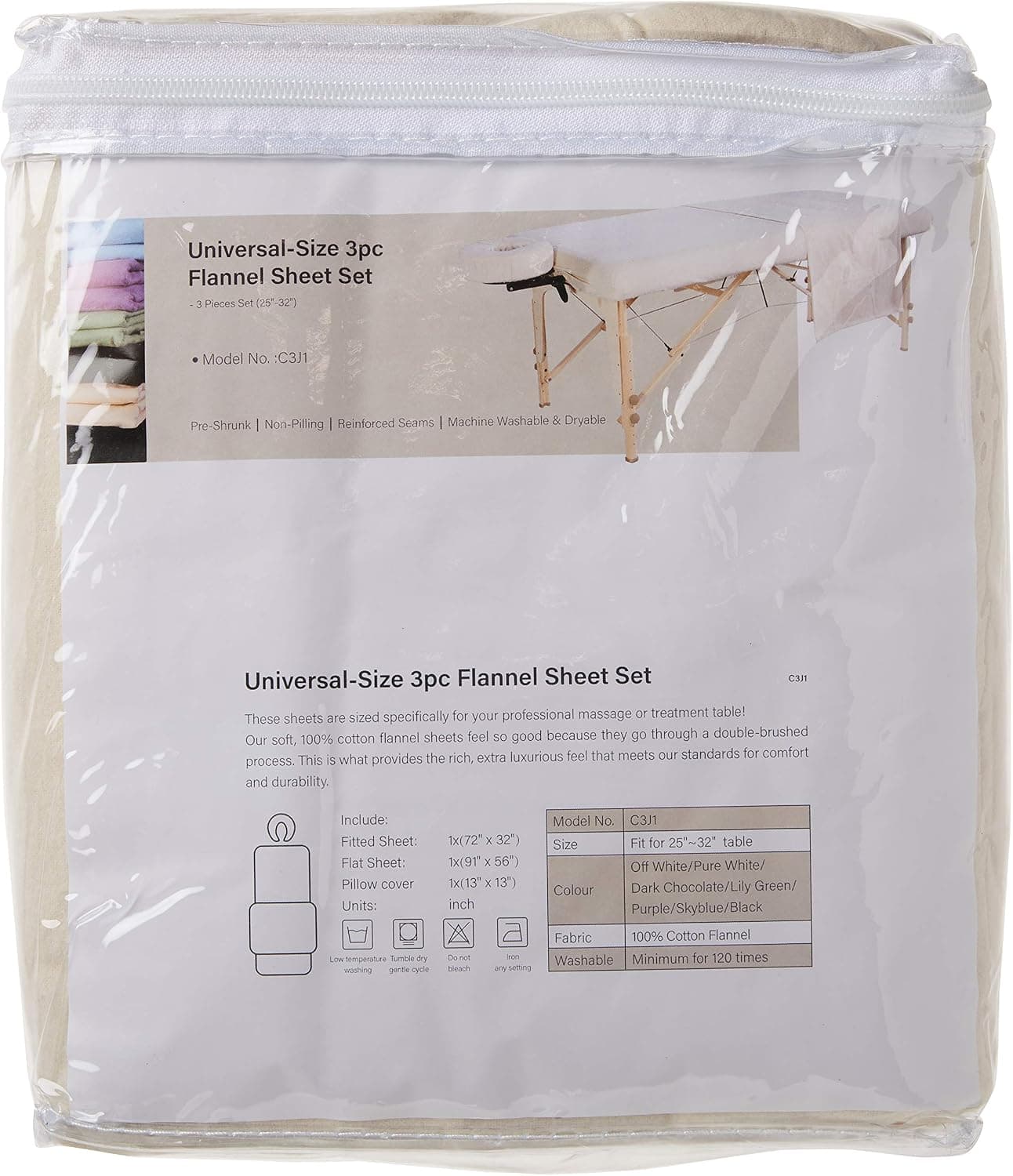 Master Massage 3-Piece Flannel Sheet Set, Off White